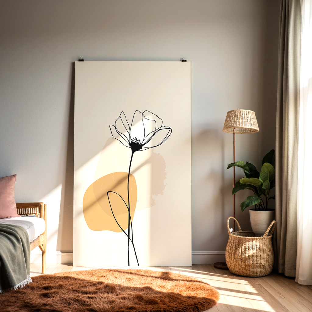 Minimalist Single Flower Line Art Print – Modern Abstract Botanical Décor