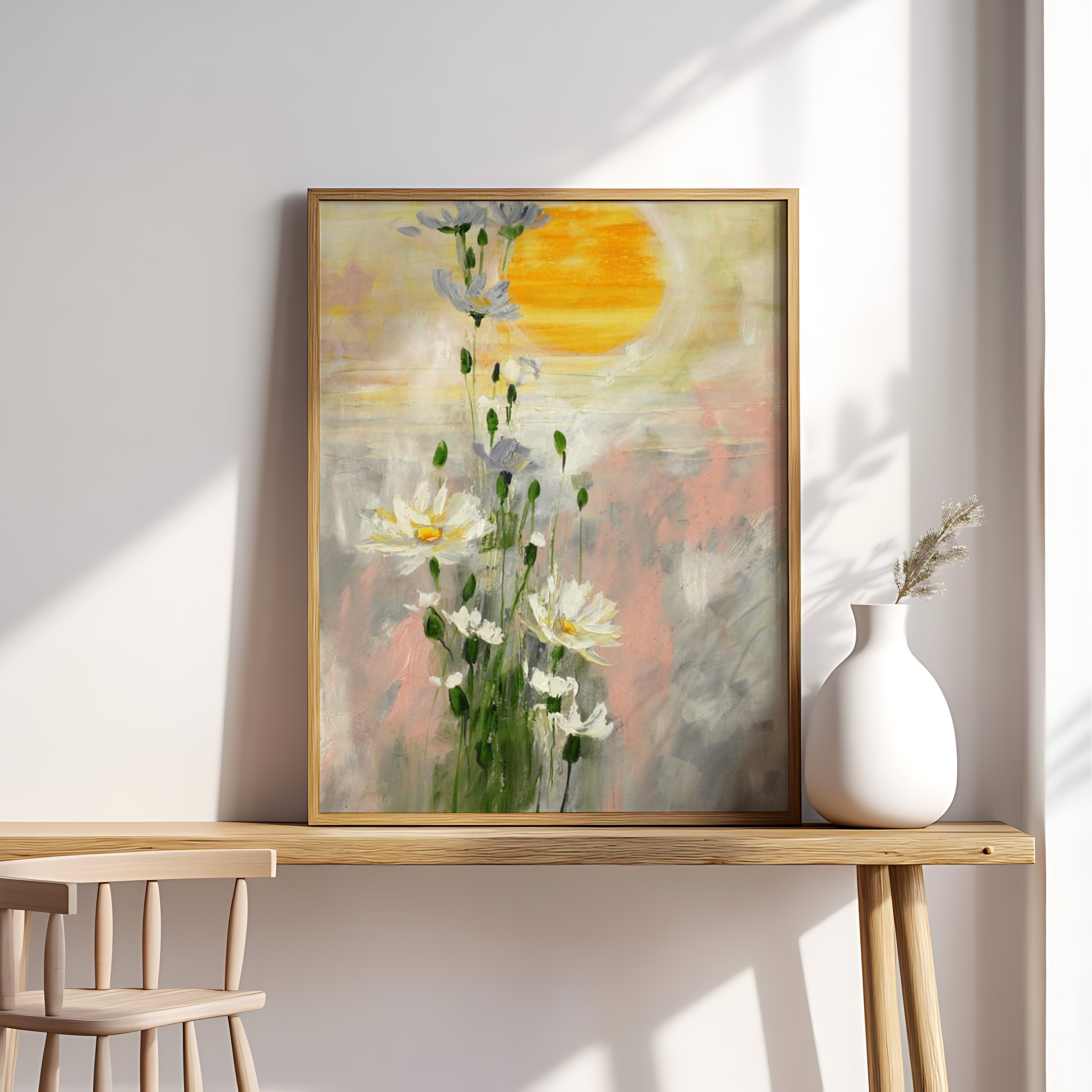 Golden Bloom – Sunrise Daisy Impressionist Wall Art