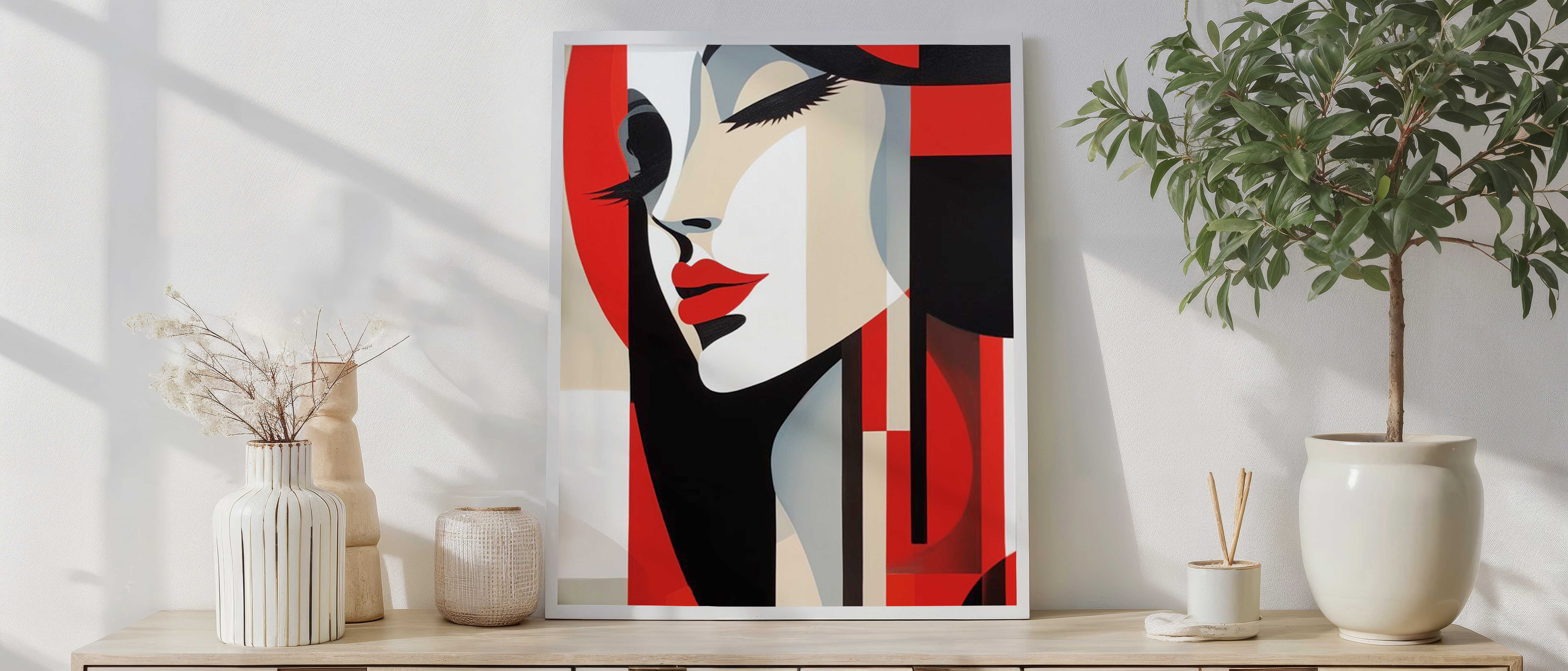 Modern Cubist Woman Portrait Wall Art – Abstract Female Face Painting