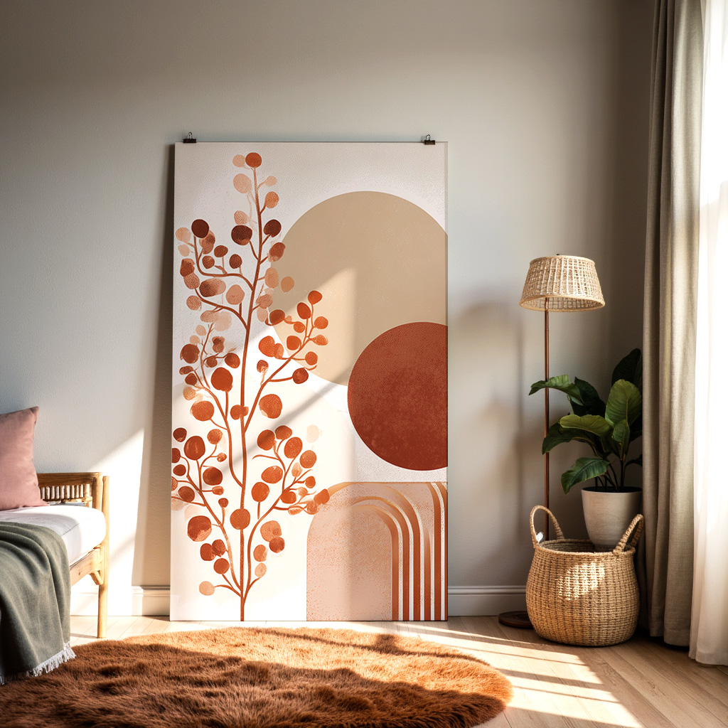 Abstract Botanical Wall Art – Terracotta and Beige Minimal Design