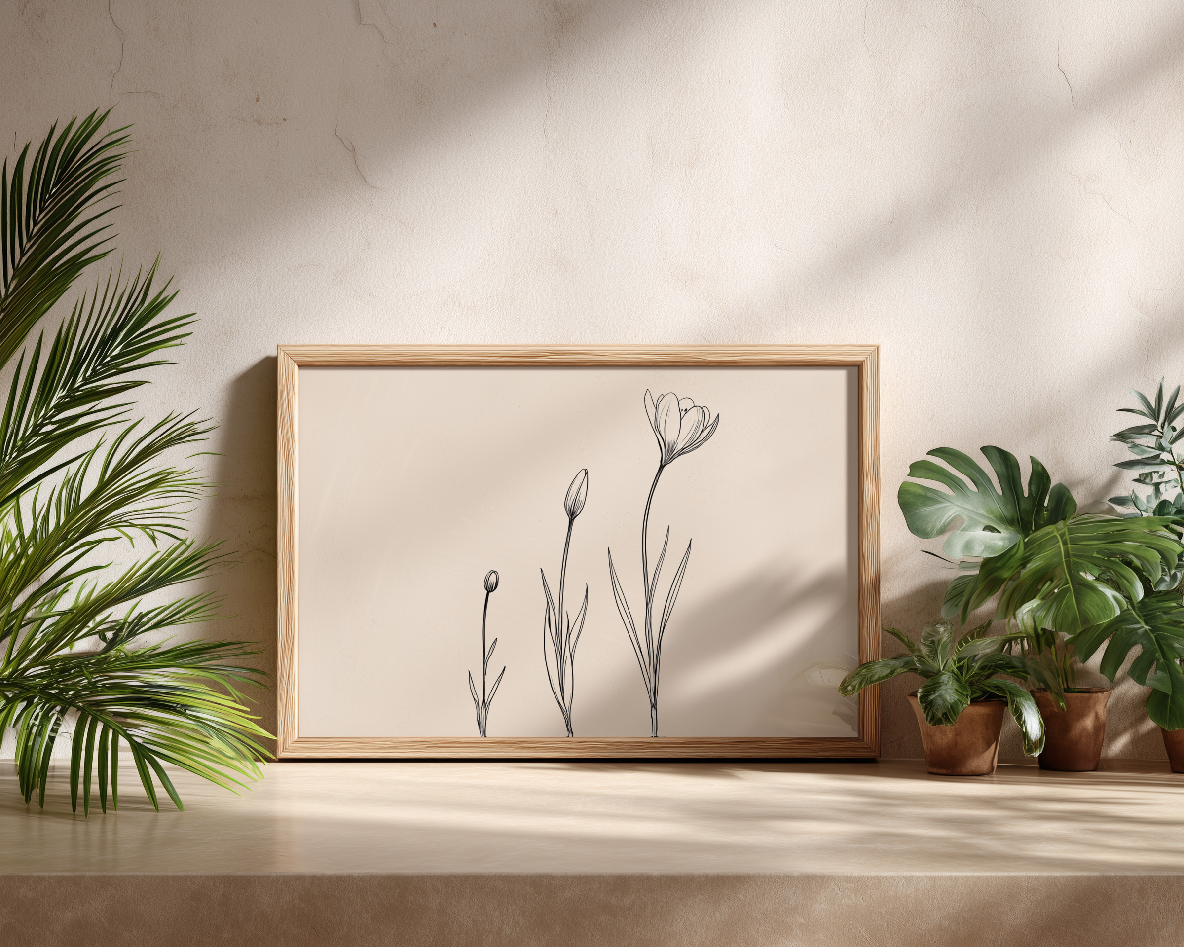 Minimalist Flower Growth Art Print – Botanical Line Illustration