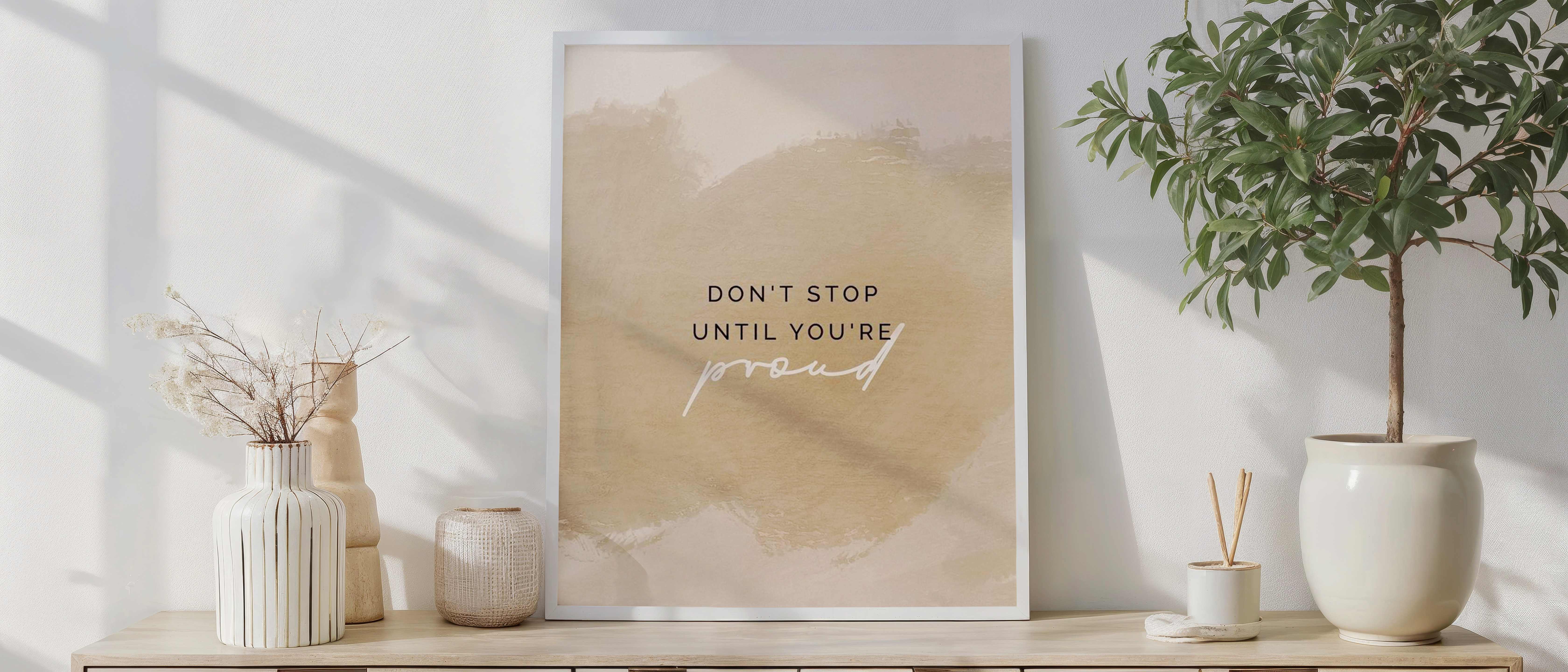 Don’t Stop Until You’re Proud Wall Art – Minimal Motivational Quote Print