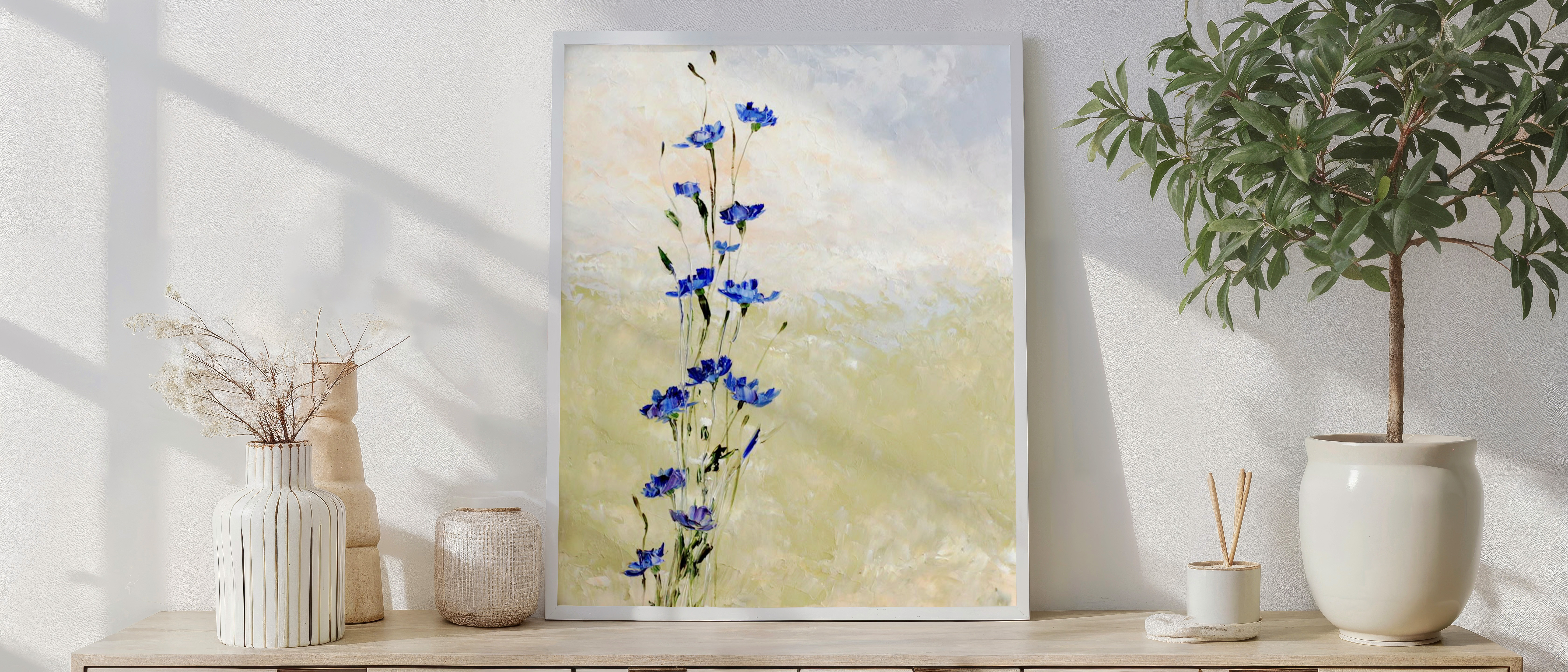 Whispering Blues – Minimalist Wildflower Textured Painting