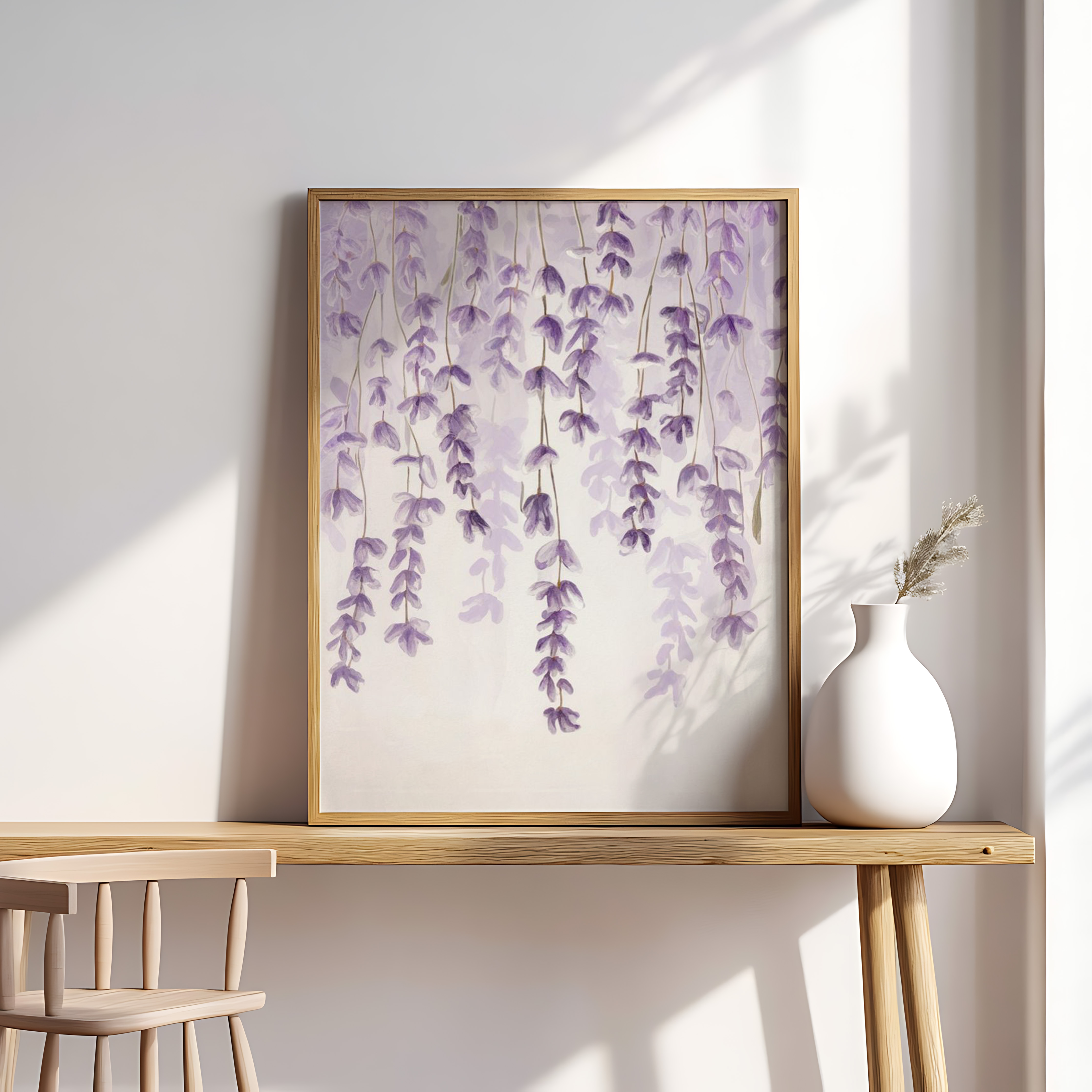 Lavender Hanging Flowers Watercolor Print – Cascading Purple Floral Wall Art, Soft Botanical Decor