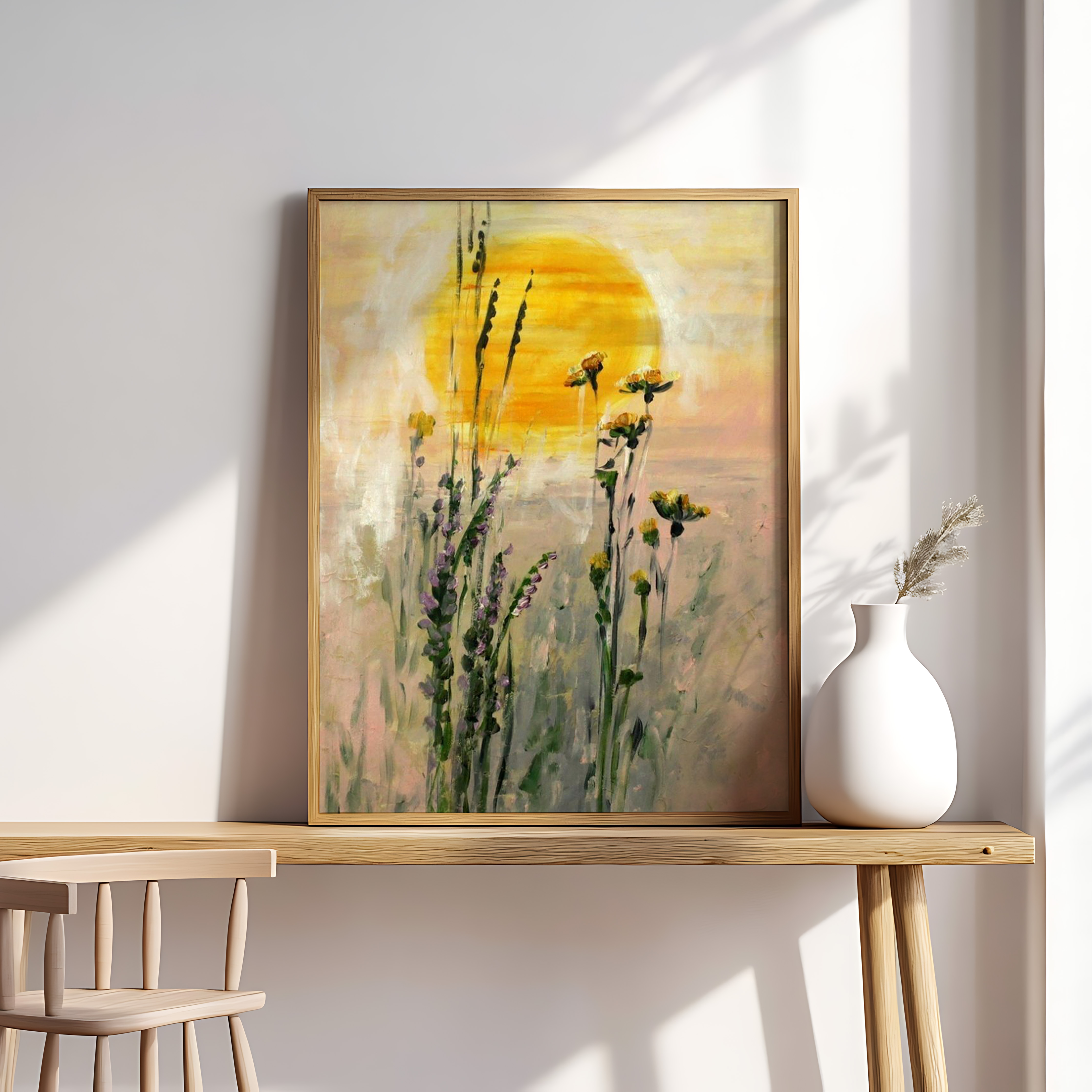 Golden Dawn Wildflowers – Serene Sunrise Floral Wall Art