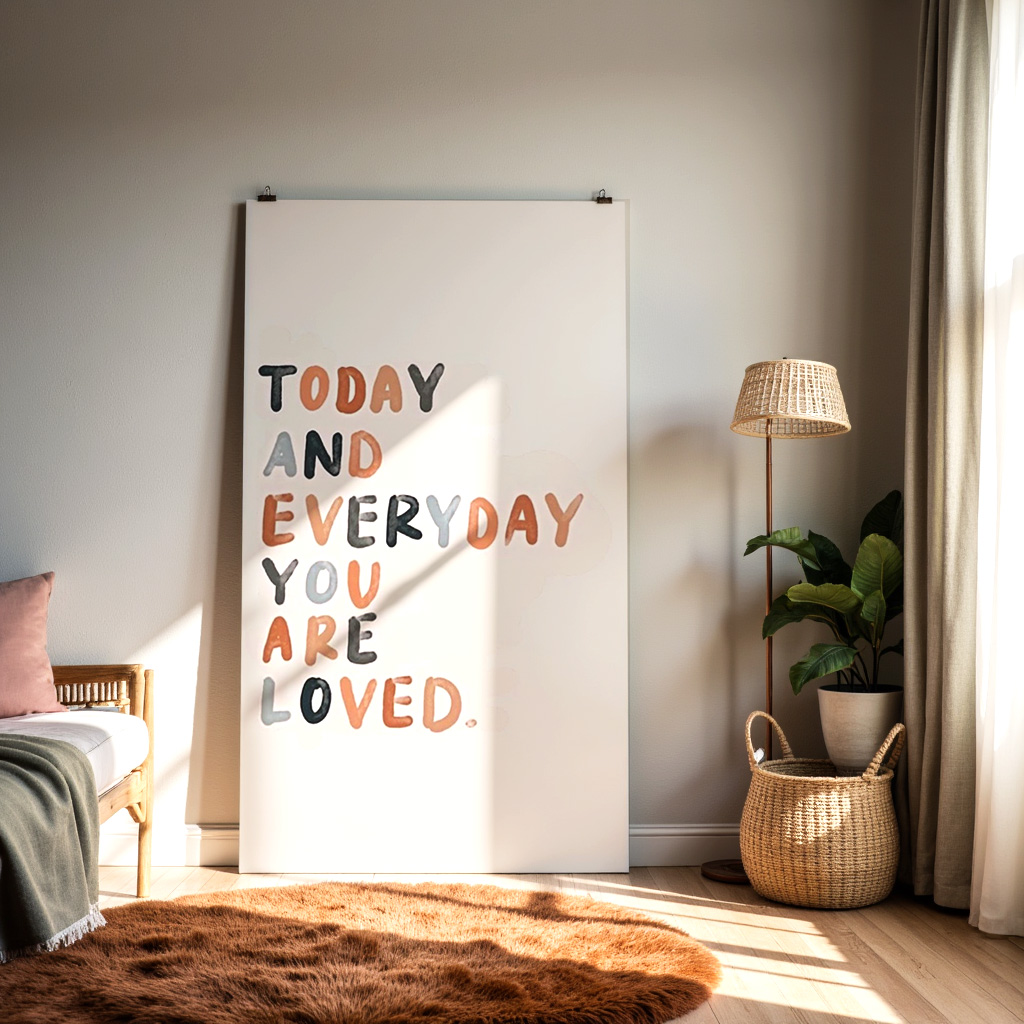 Today and Everyday You Are Loved Wall Art – Minimal Affirmation Quote Print