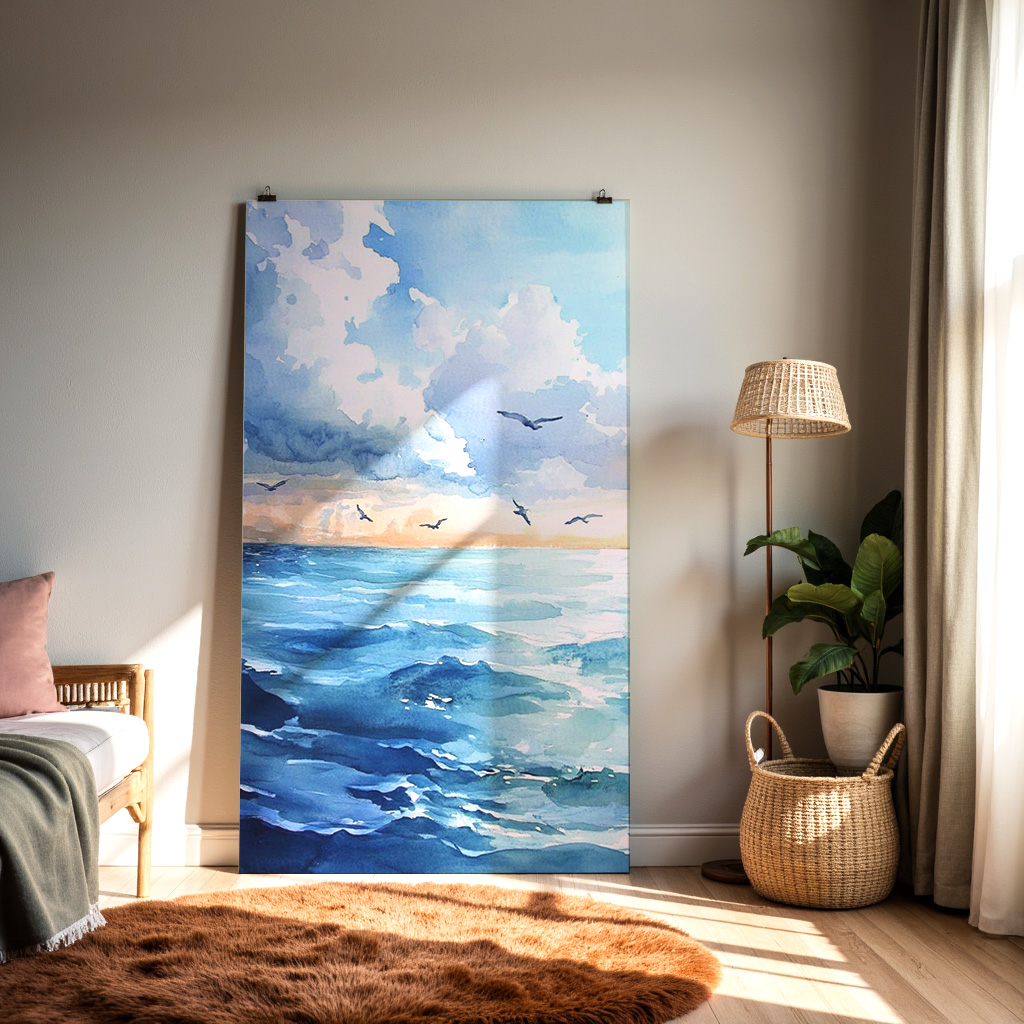 Endless Horizon – Serene Ocean Watercolor Wall Art