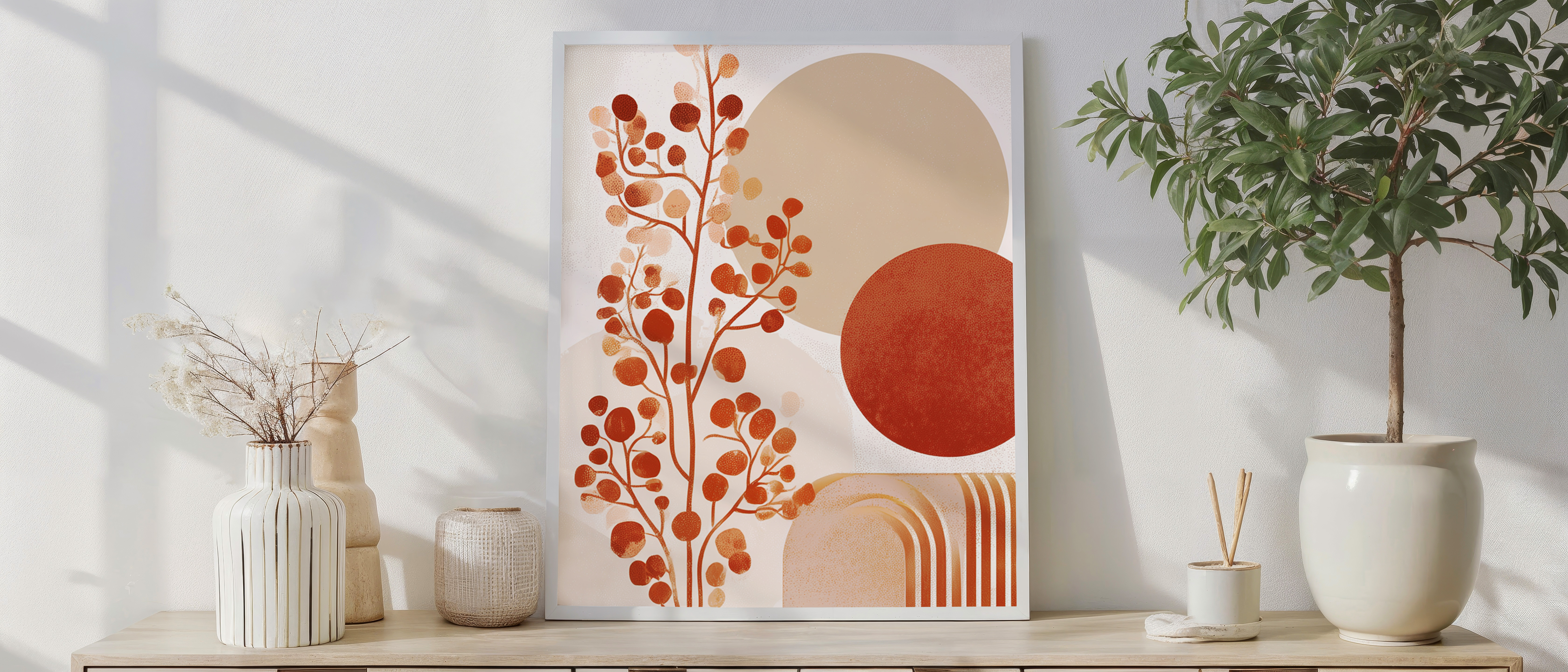 Abstract Botanical Wall Art – Terracotta and Beige Minimal Design