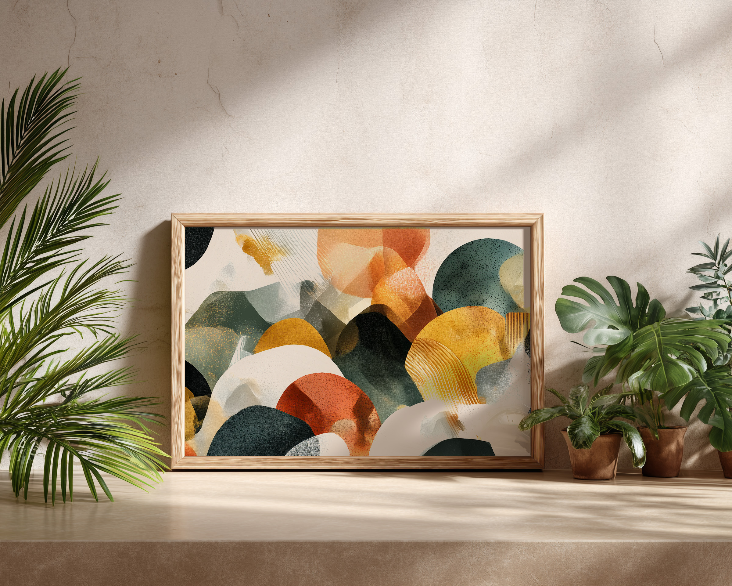 Modern Abstract Landscape Wall Art – Warm Earth Tones & Organic Shapes