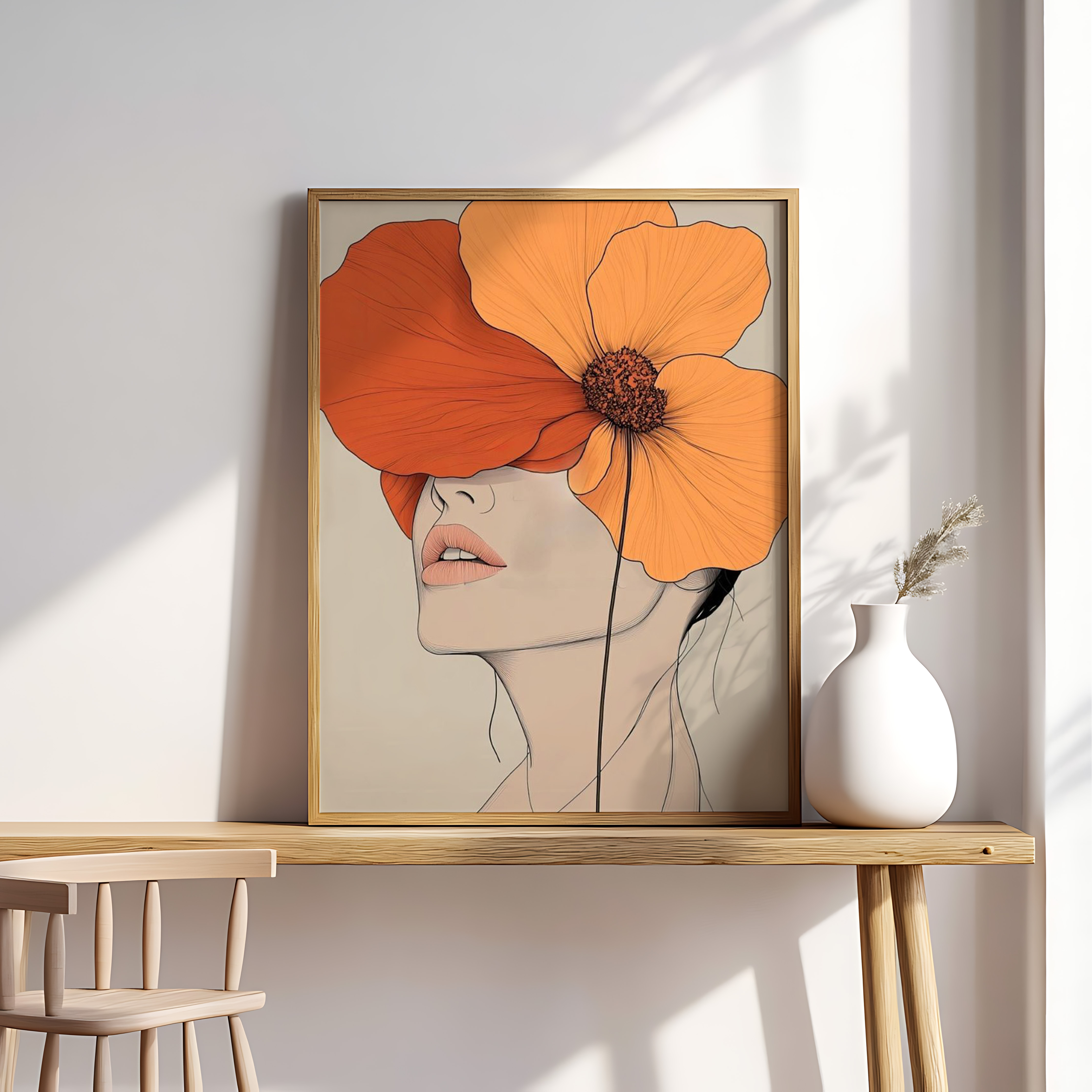 Elegant Floral Woman Wall Art – Modern Line Art Canvas Print