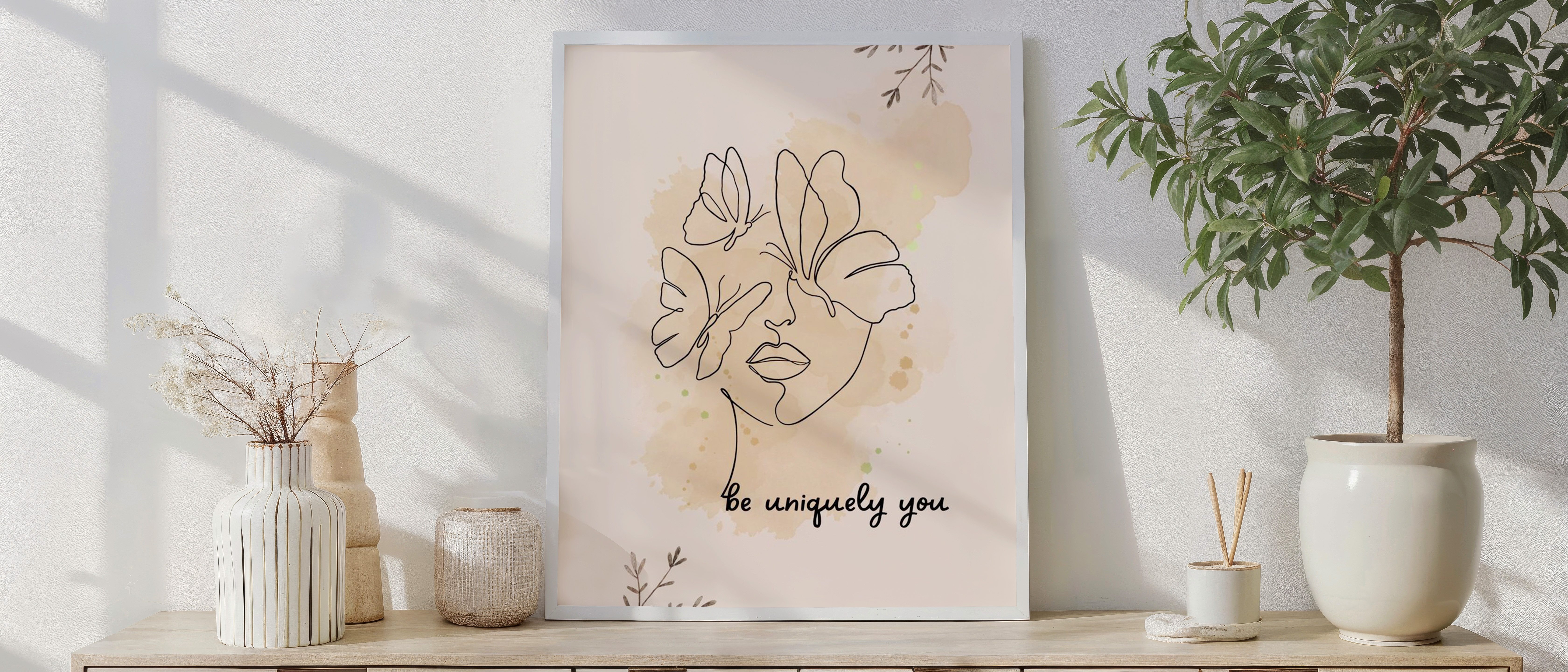 Be Uniquely You Wall Art – Minimal Line Face Floral Illustration