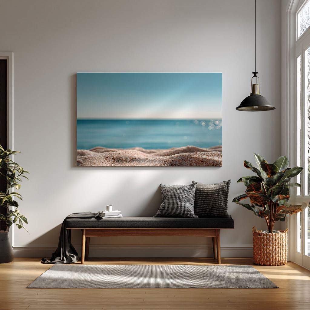 Golden Shore Glow – Soft Sand & Serene Horizon Wall Art