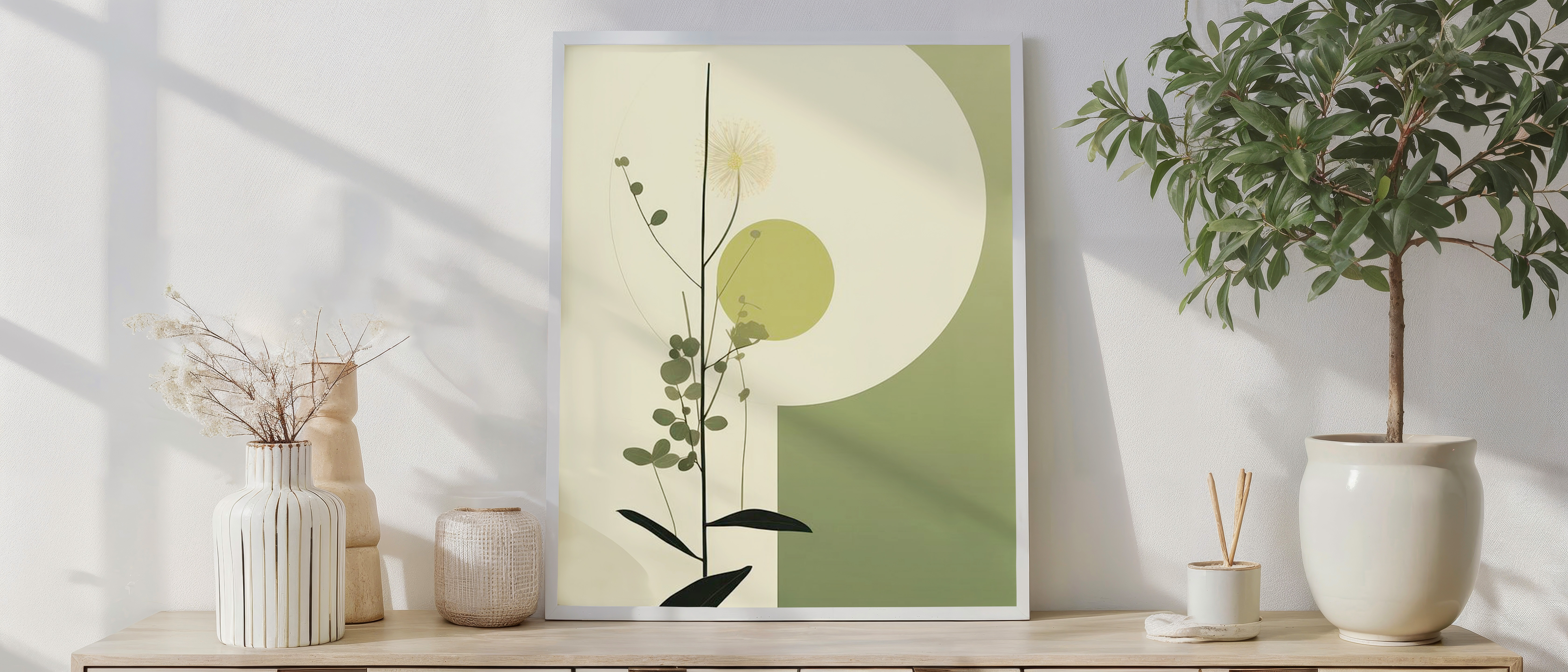Modern Botanical Abstract Art Print – Minimalist Green Wall Décor