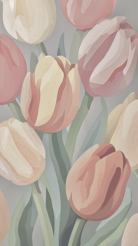 Pastel Tulip Background – Soft Floral Wallpaper, Watercolor Tulip Illustration Print