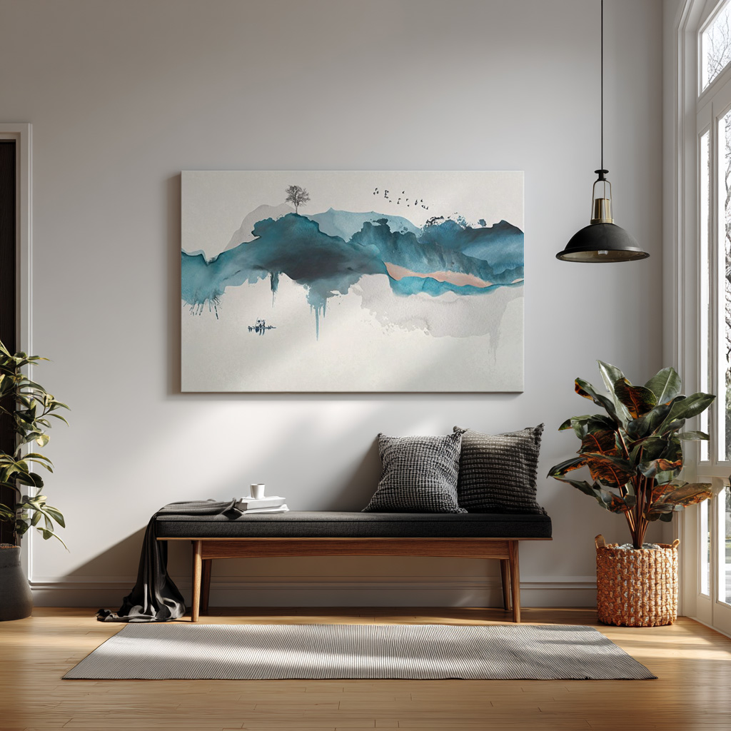 Abstract Watercolor Mountain Landscape – Minimalist Ink & Wash Wall Art