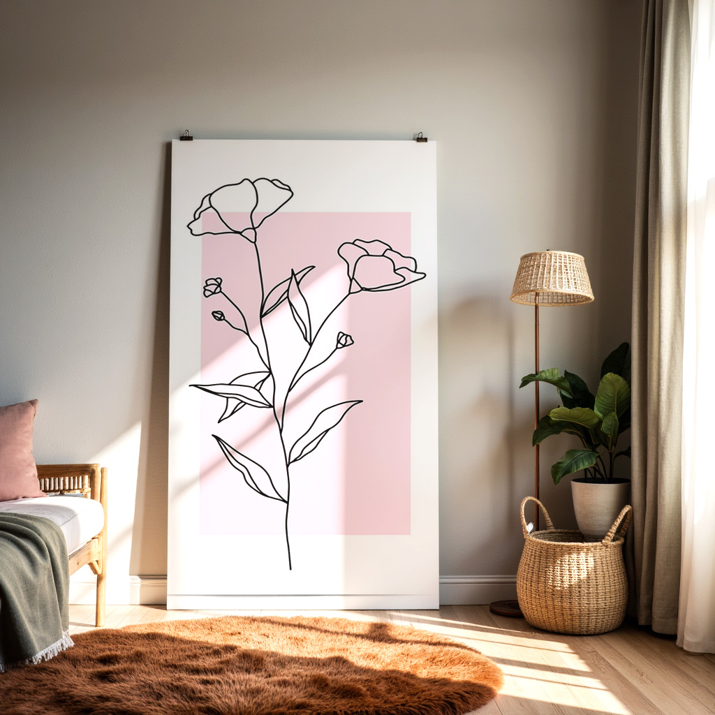 Minimalist One-Line Floral Art Print – Modern Botanical Line Drawing