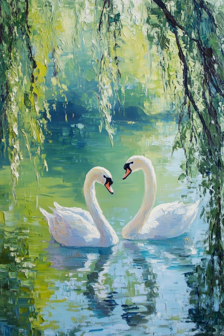 Whispers of Serenity – Swan Couple Lake Wall Art
