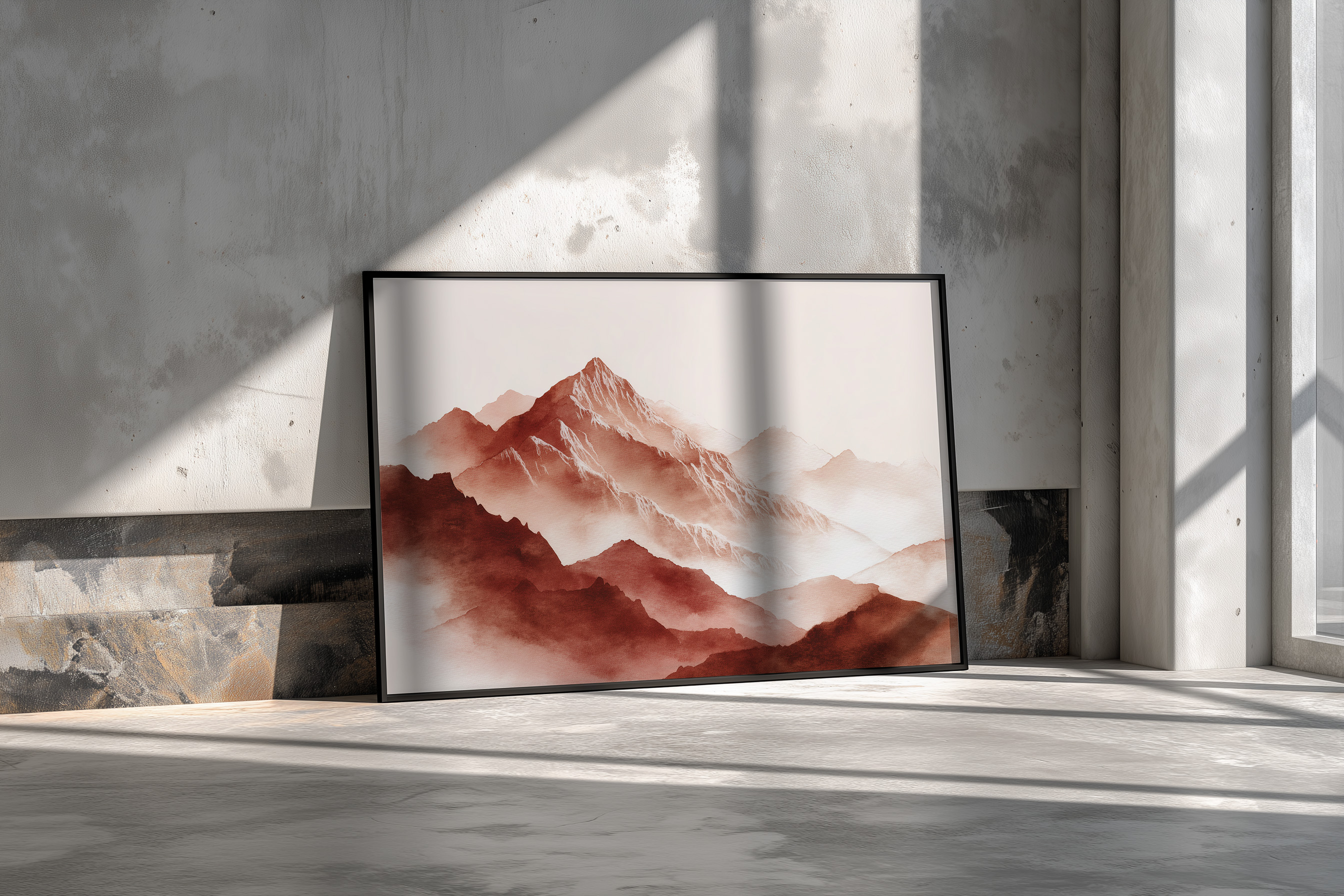 Rustic Serenity – Minimalist Terracotta Mountain Wall Art