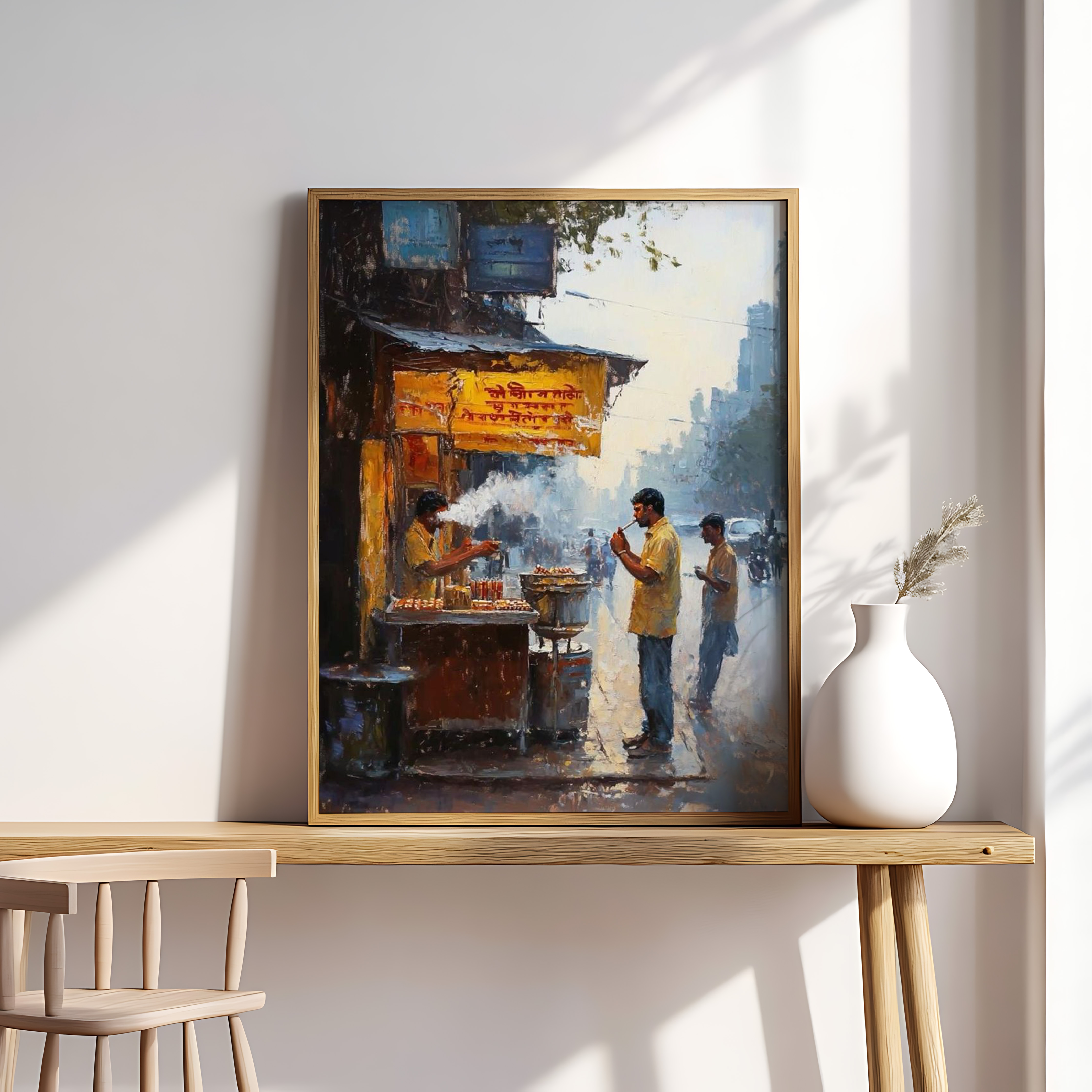Indian Street Tea Stall Wall Art | Chai Vendor Watercolor Painting