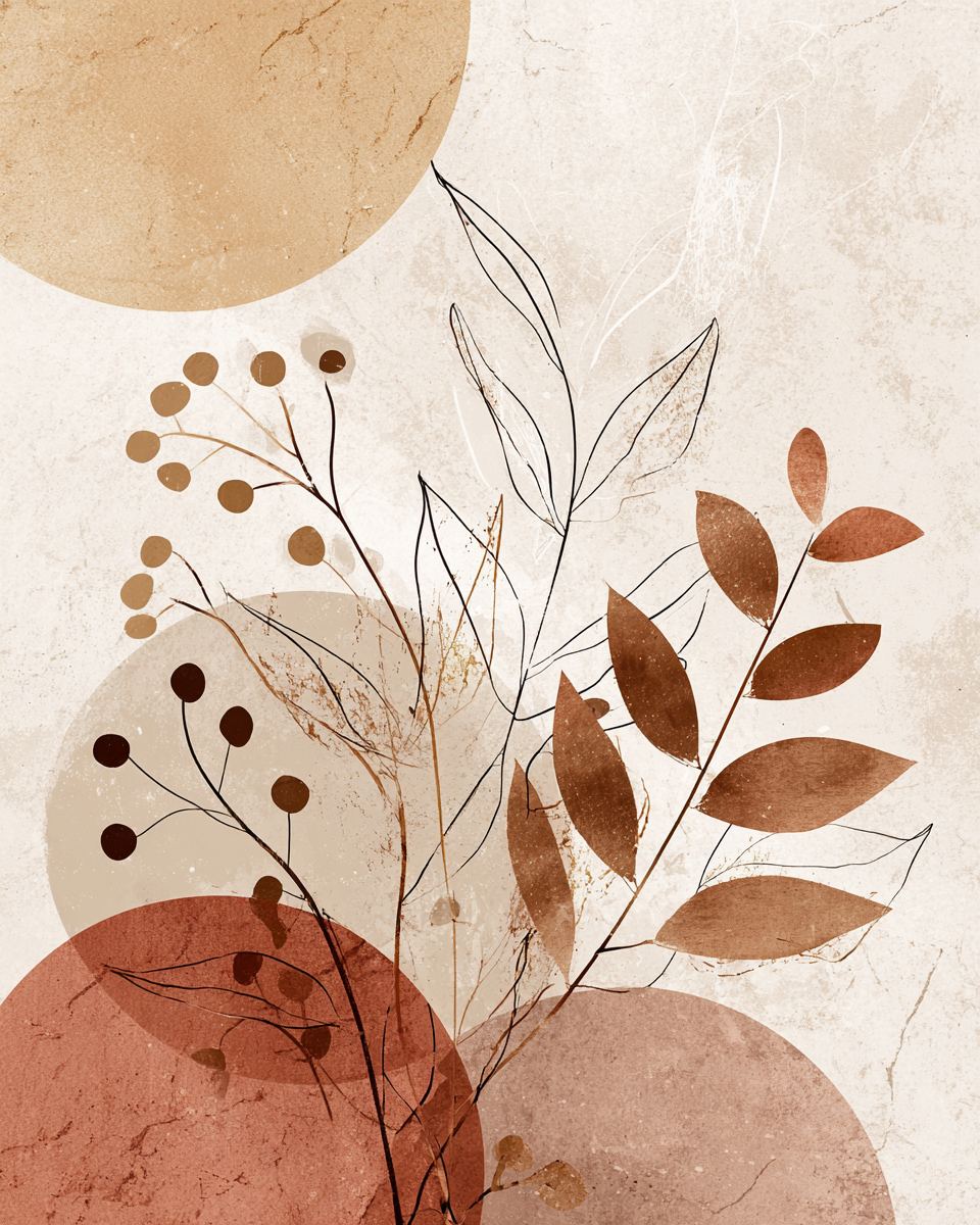 Earthen Serenity – Abstract Botanical Line Art