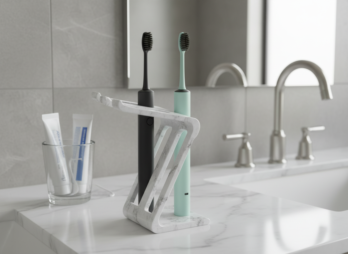 Modern Minimalist Z-Shape Toothbrush Holder – Stainless Steel Look Bathroom Organizer – Sleek Space-Saving Stand