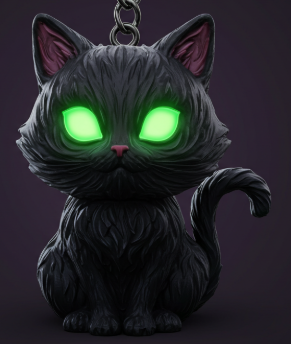 Black Cat Keychain with Glowing Green Eyes – Gothic, Witchy, Spooky Cute Charm for Halloween or Cat Lovers