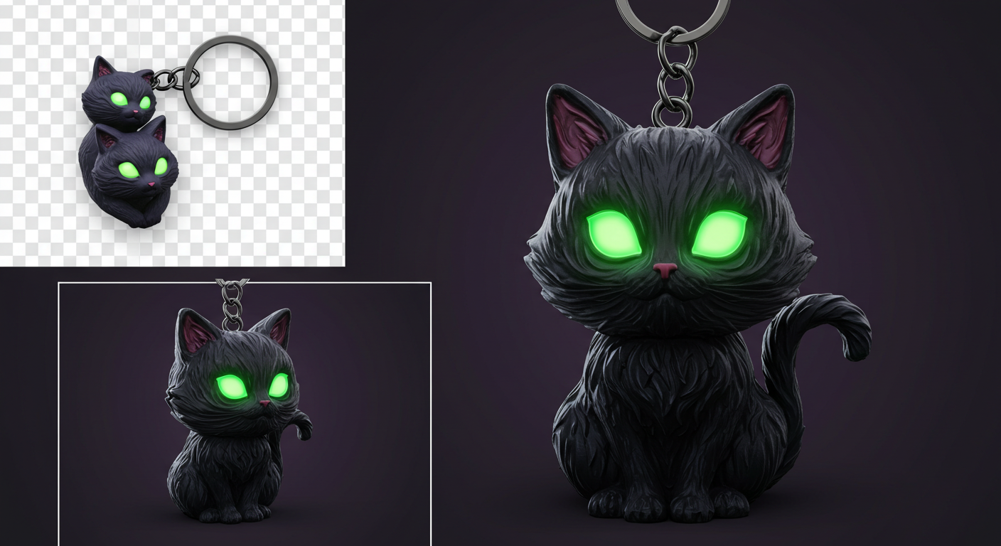 Black Cat Keychain with Glowing Green Eyes – Gothic, Witchy, Spooky Cute Charm for Halloween or Cat Lovers