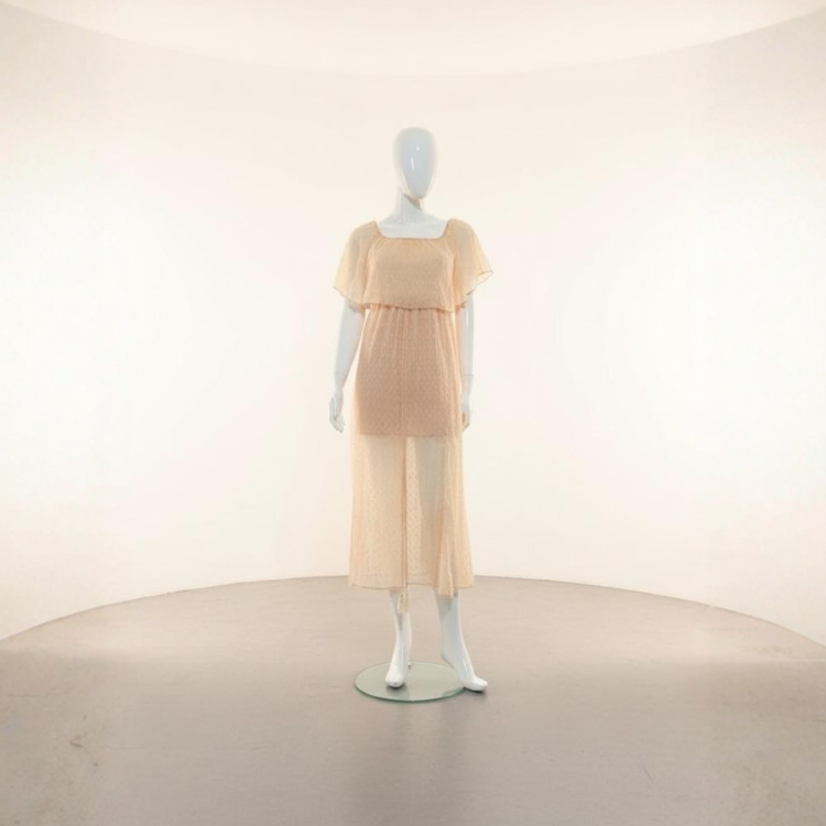 Vestido Largo Beige Translúcido