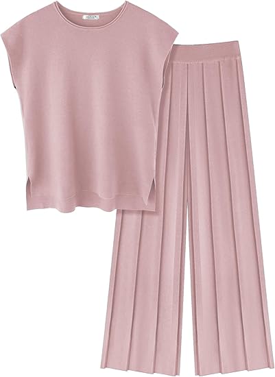 Pink Sleeveless Top and Wide-Leg Pant Set