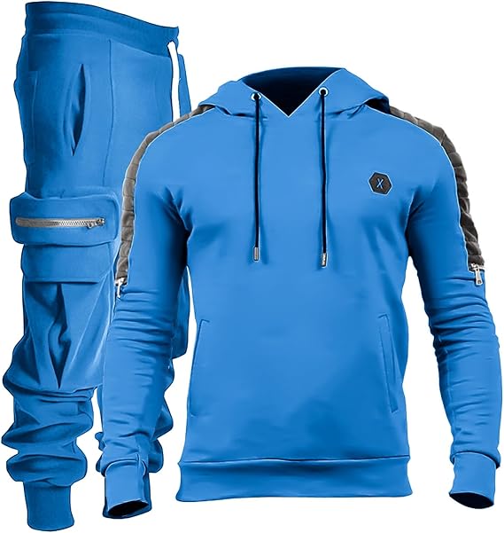 Men's Blue Hoodie and Cargo Joggers Set
