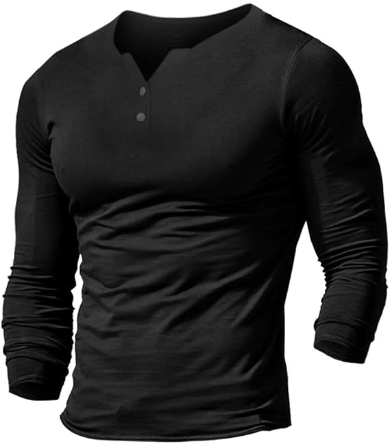 Men's Black Long Sleeve Henley Shirt
