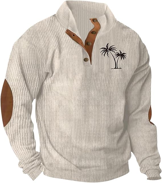 Beige Tropical Palm Tree Pullover Sweater
