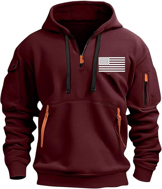 Men's Maroon American Flag Hoodie