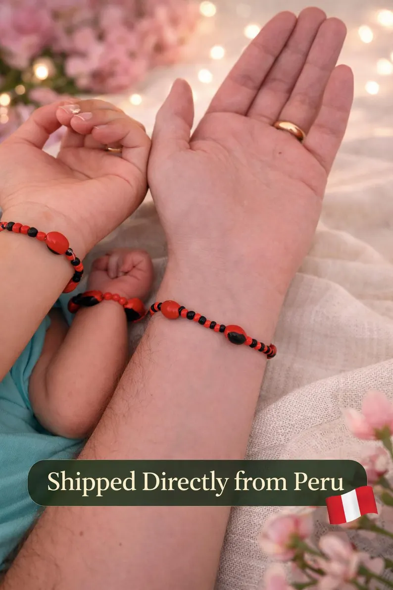 Huayruro - Traditional Peruvian Red & Black Bead Bracelet Set