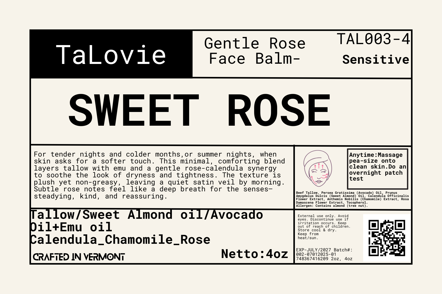 SWEET ROSE/Face Balm - Gentle Rose Notes