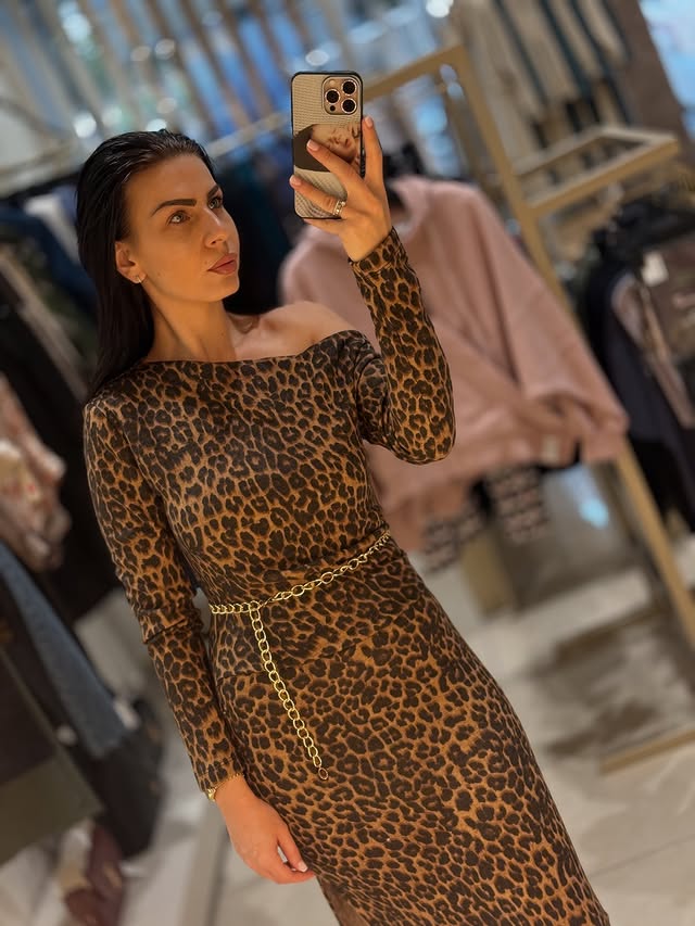 Leopard Print Long-Sleeve Dress