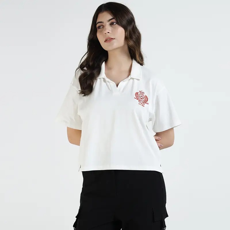 EMBROIDERED POLO T-SHIRT - OFF WHITE