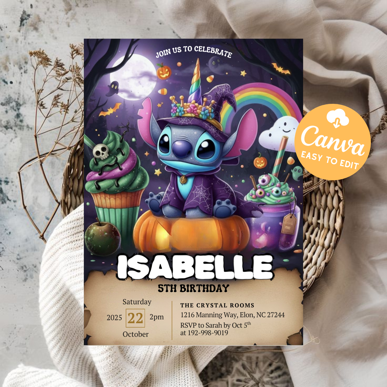 Stitch Halloween Invitation Template | Halloween Invitation Party Evite | Editable Kids Birthday | Digital Download Printable