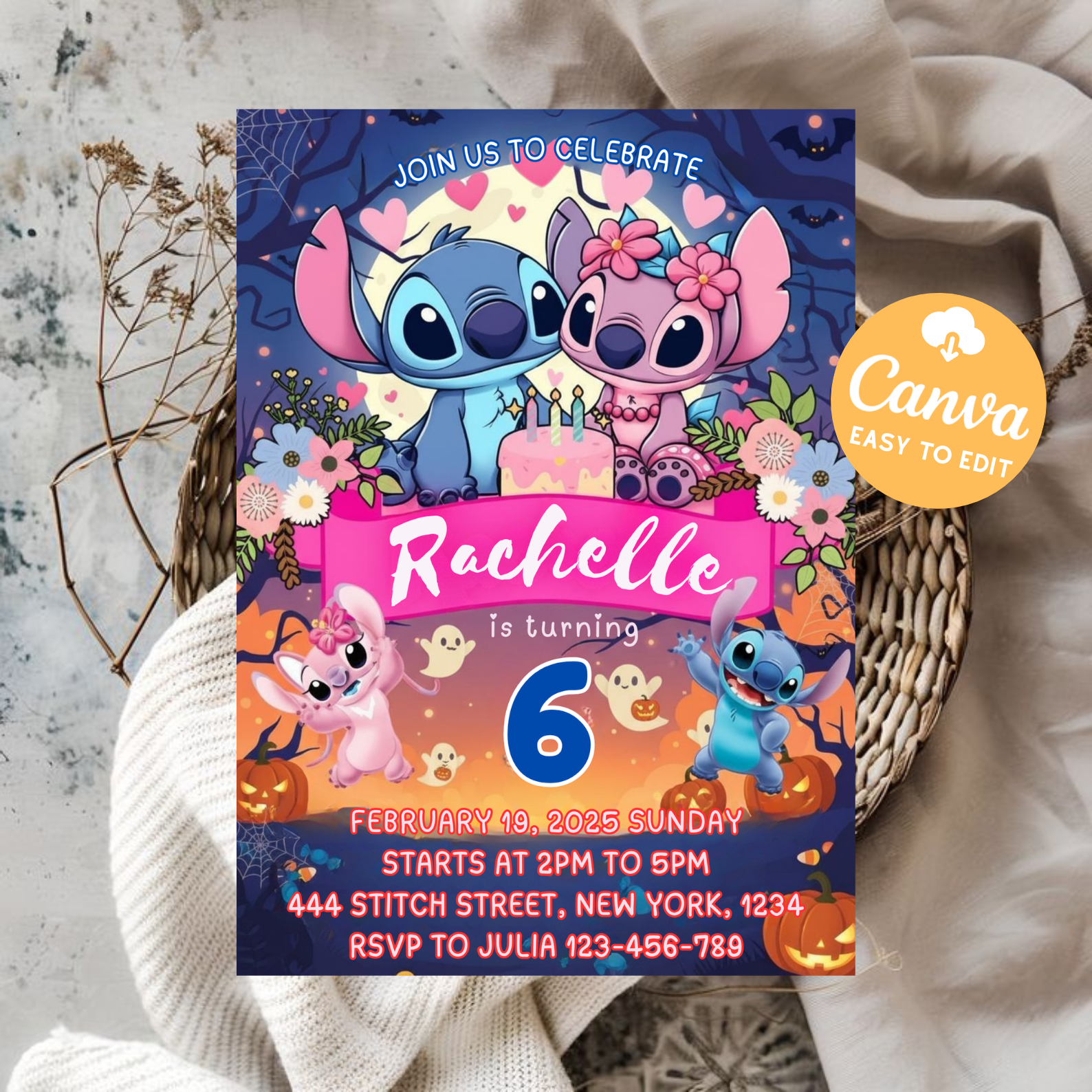 Editable Stitch Birthday Invitation Template | Printable Birthday Invite | Digital Kids Party Card | Stitch Invitation Download