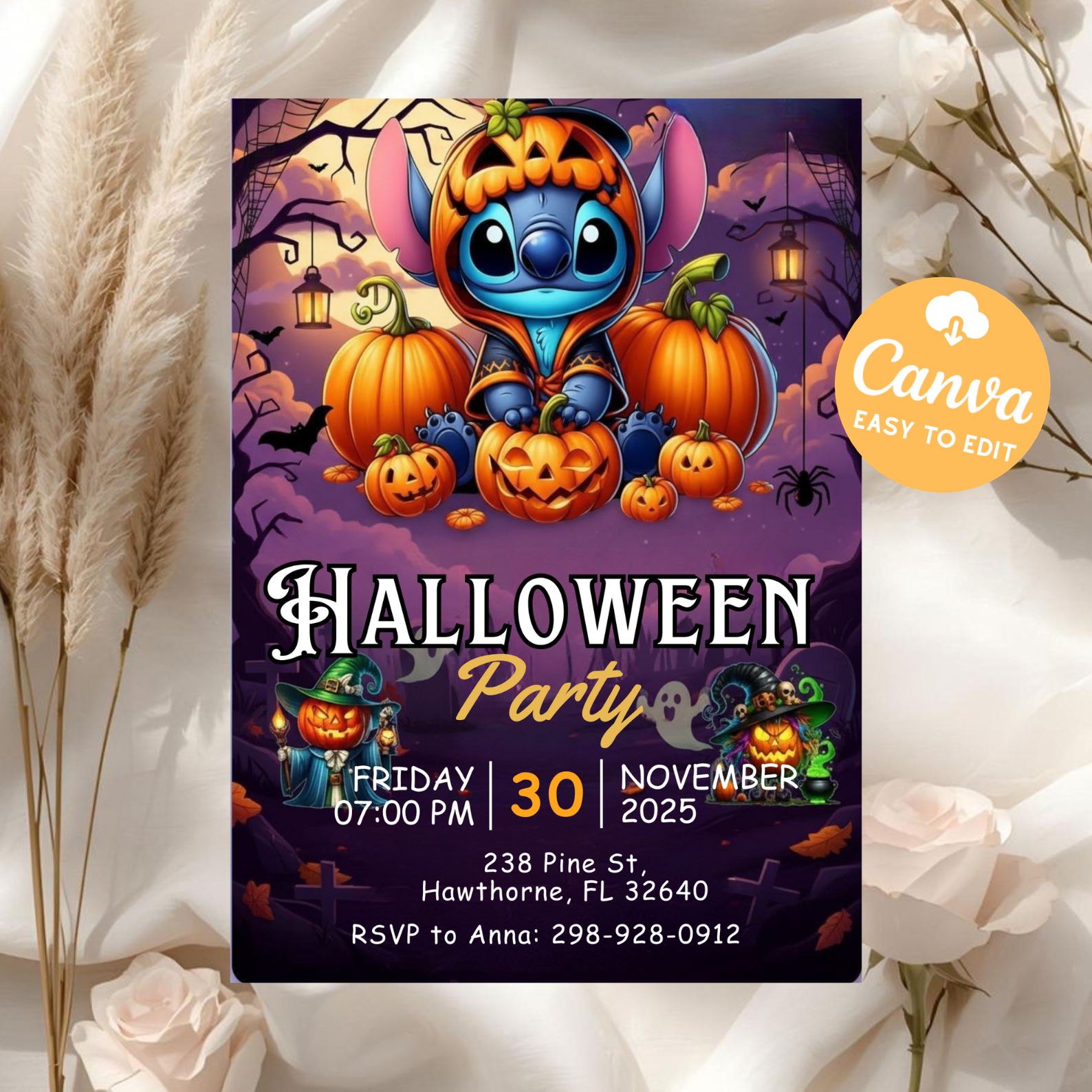 Stitch Halloween Party Invitation | Lilo and Stitch Editable Template | Kids Costume Party Invite | Digital Download Printable