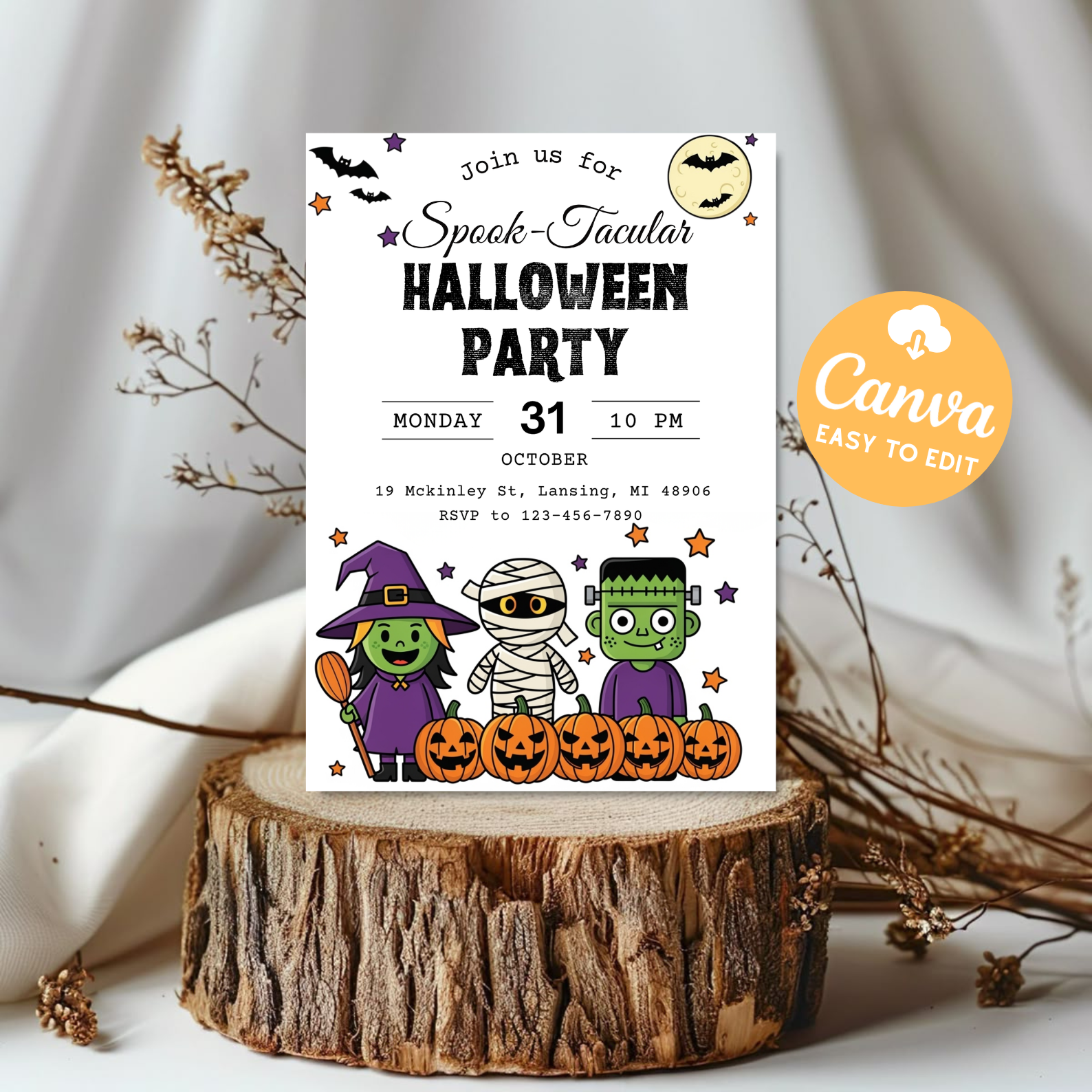 Editable Halloween Party Invitation | Party Invitation Template | Spook-Tacular Kids Costume Invite | Printable Digital Download