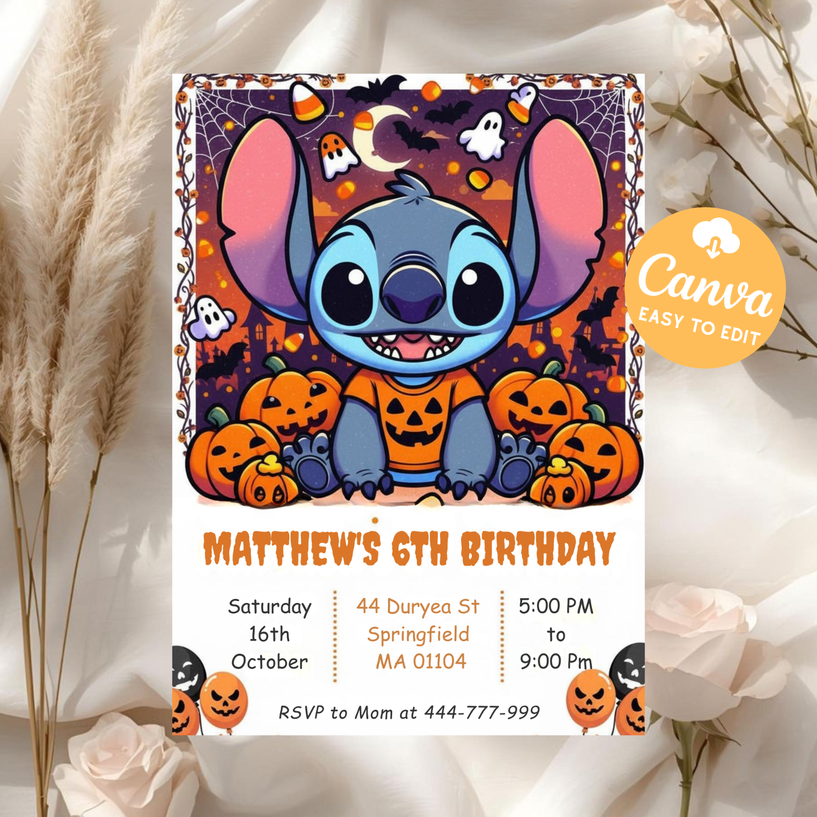 Stitch Halloween Birthday Invitation | Digital Party Invite | Printable Kids Birthday Template | Instant Download
