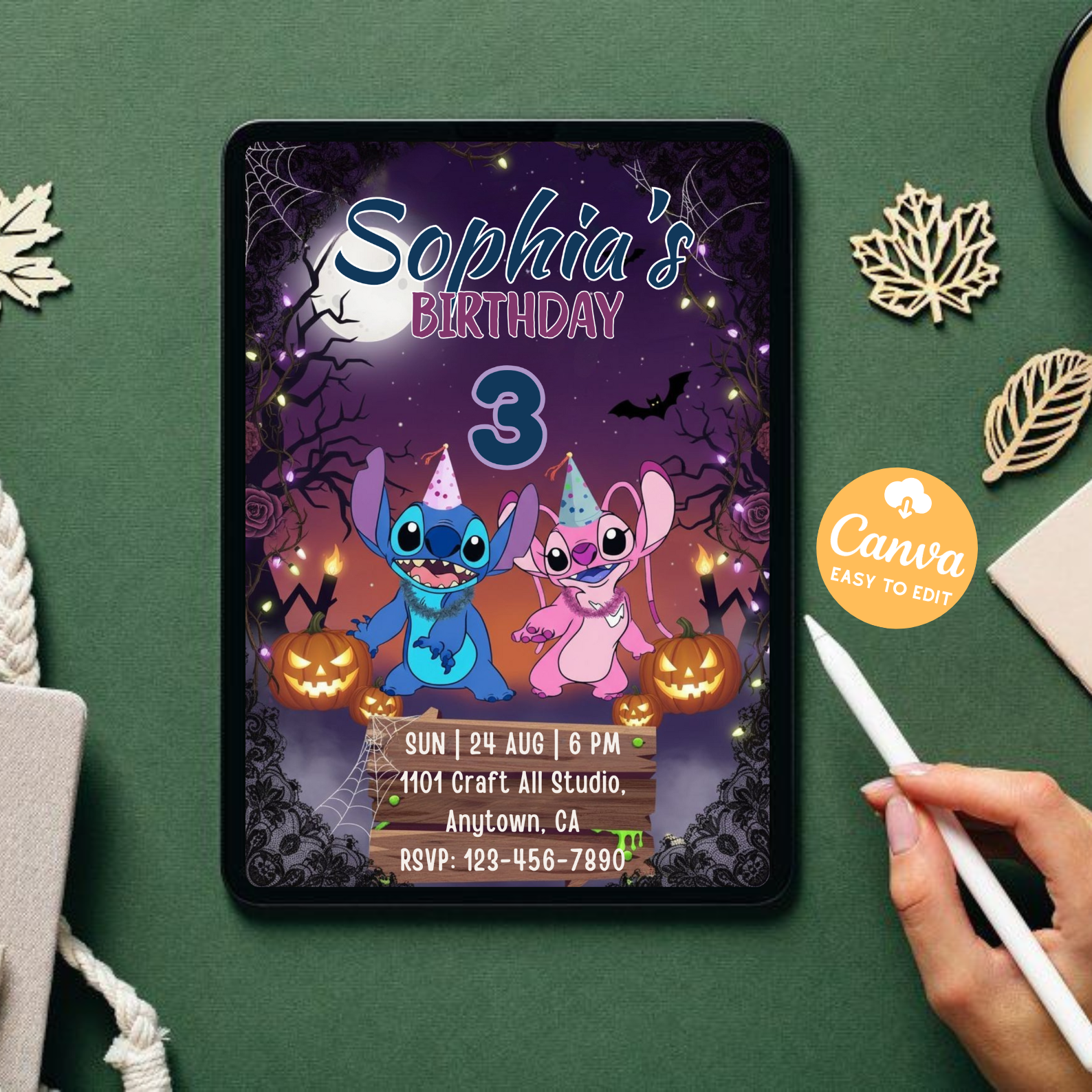 Stitch and Angel Birthday Invitation | Lilo and Stitch Party Invite | Hawaiian Stitch Birthday Girl Card | Kids Birthday Printable Template