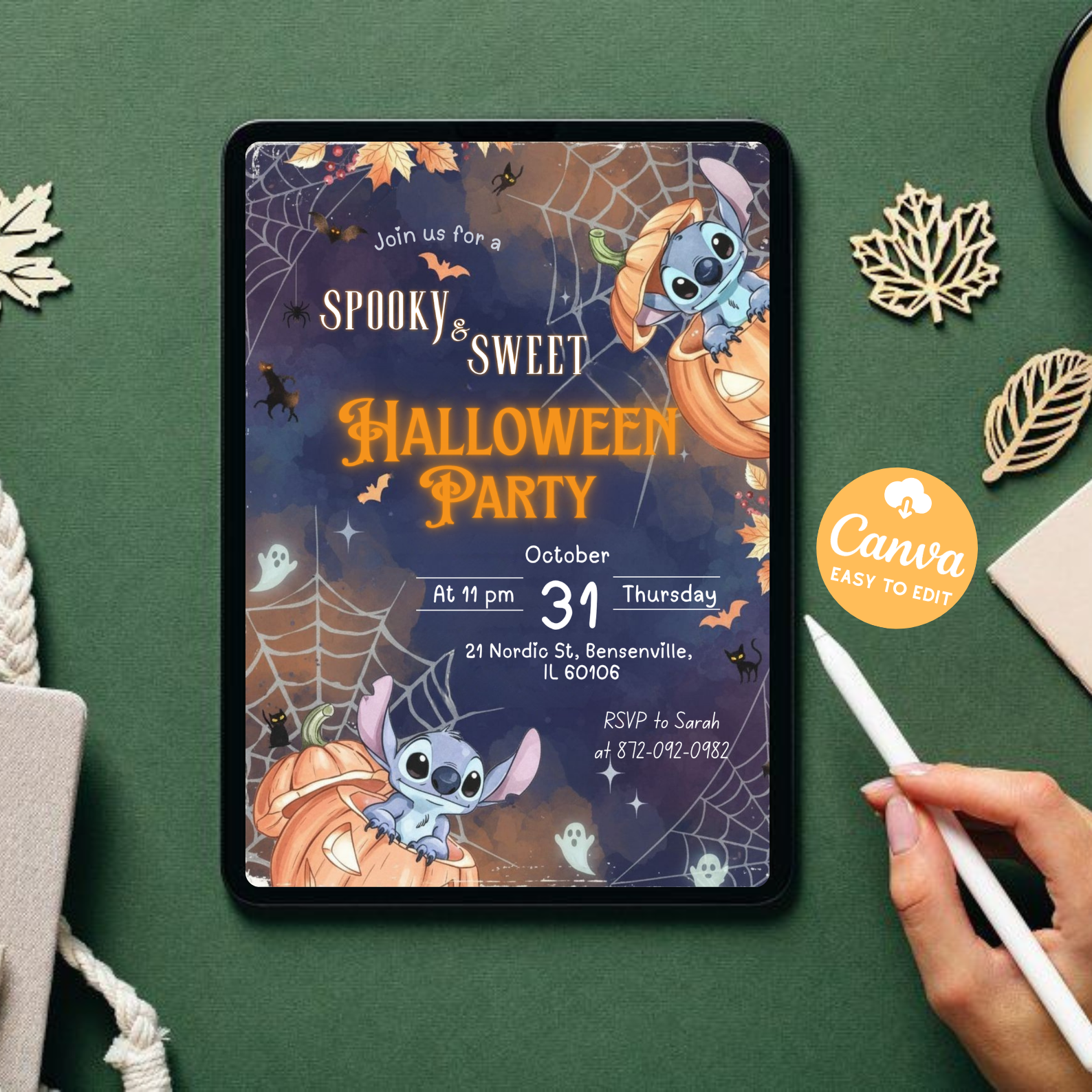Pumpkin Stitch Halloween Party Invitation | Editable Canva Template | Kids Birthday Invite | Digital Download Printable
