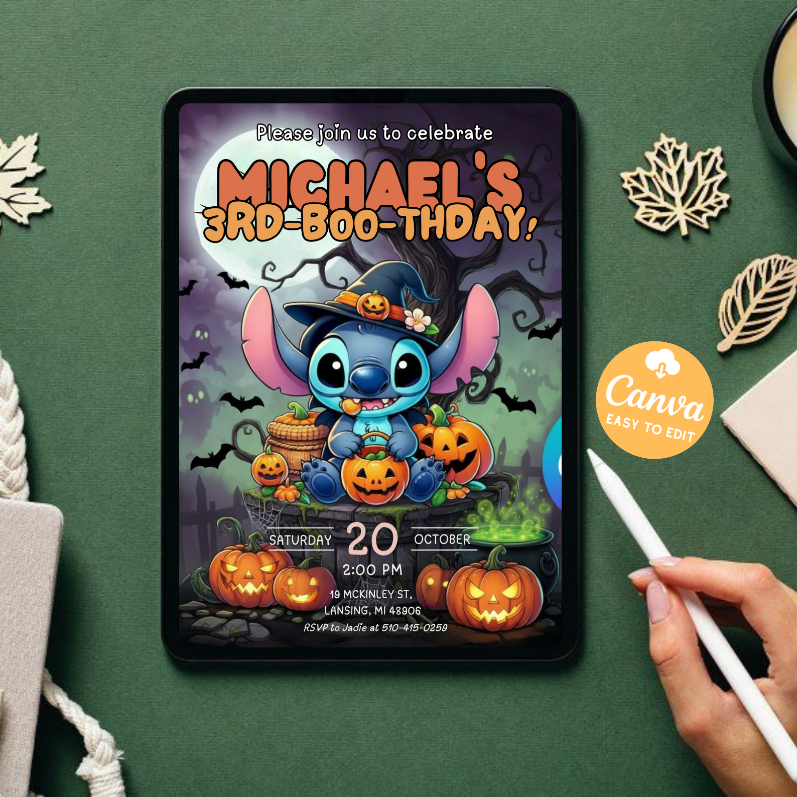 Stitch Halloween Invitation | Editable Stitch Birthday Invitation | Stitch Party Invite | Printable Stitch Digital Card Template