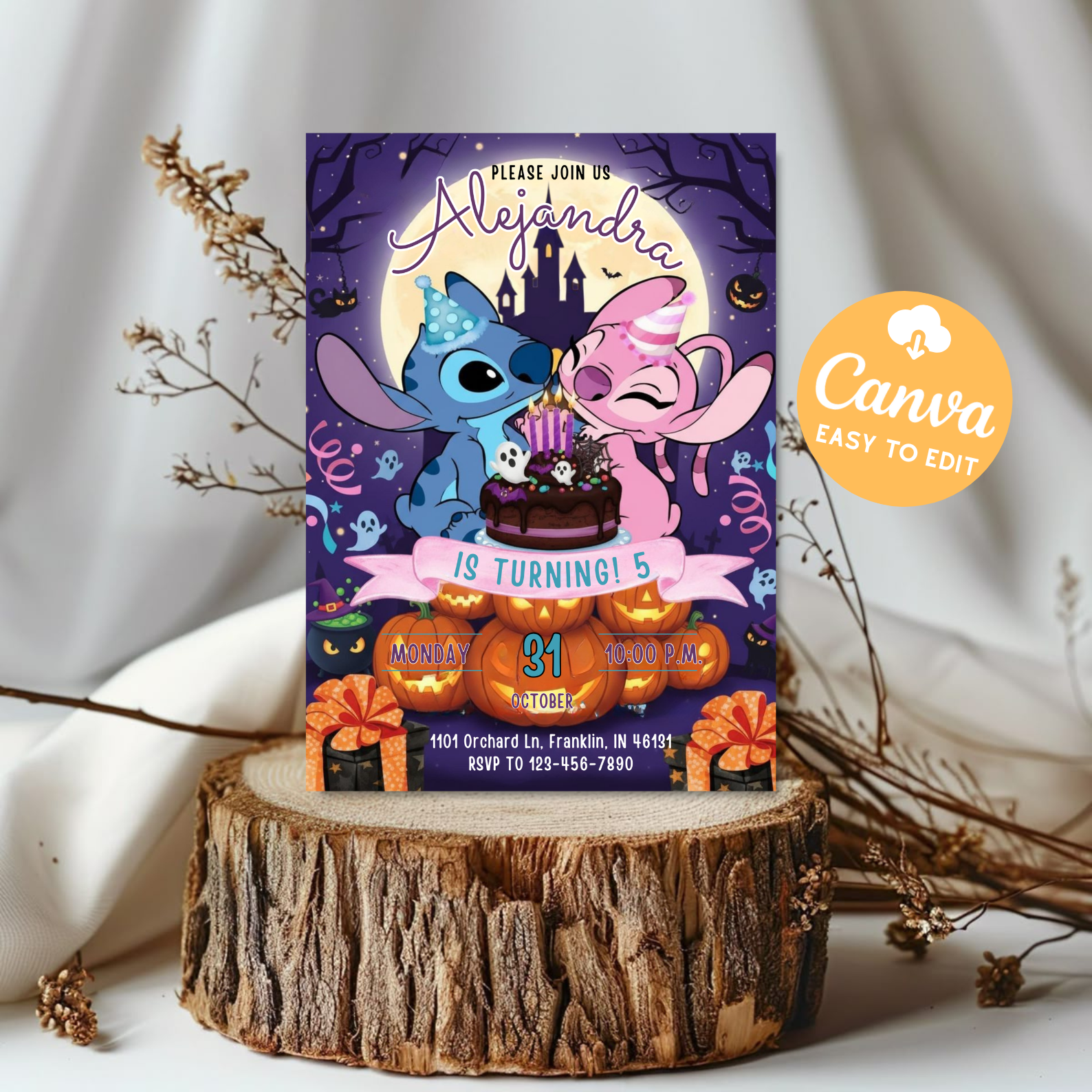 Editable Stitch Birthday Invitation | Printable Kids Party Template | Cute Stitch Invite | Canva Editable Design | Instant Digital Download