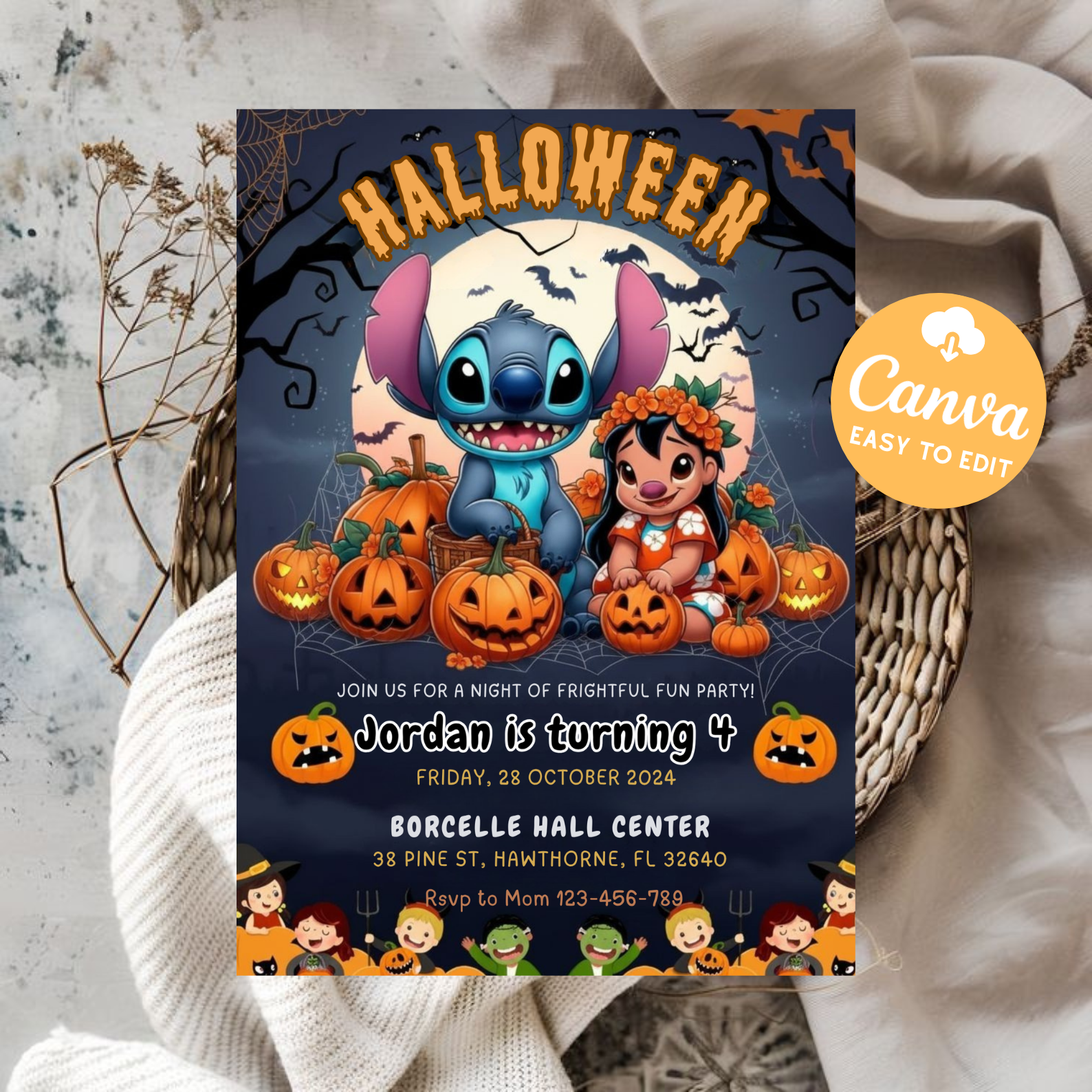 Stitch & Lilo Halloween party Invitation | Lilo and Stitch Inspired Party Invite | Kids Halloween Birthday Card | Digital Download Printable