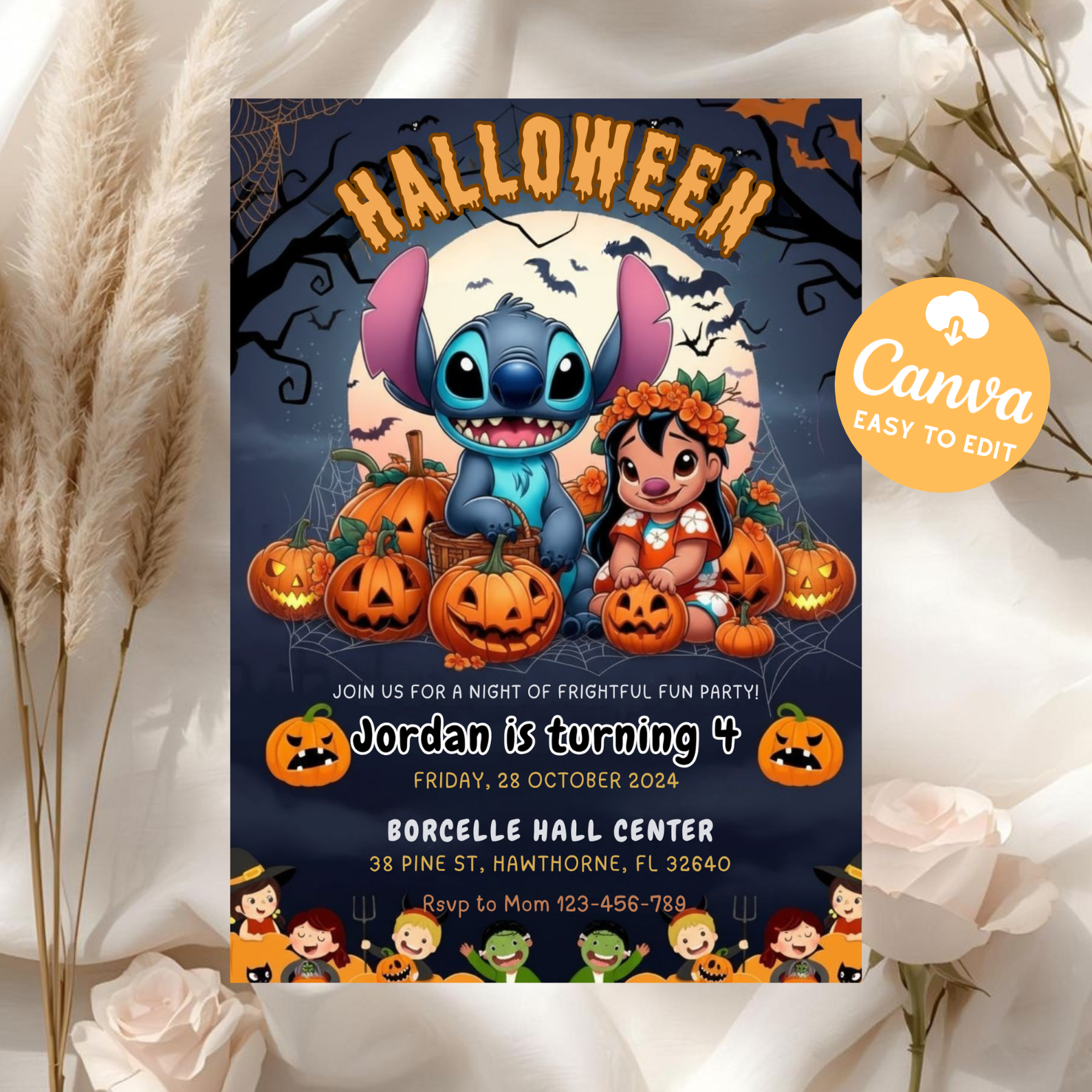 Stitch & Lilo Halloween party Invitation | Lilo and Stitch Inspired Party Invite | Kids Halloween Birthday Card | Digital Download Printable