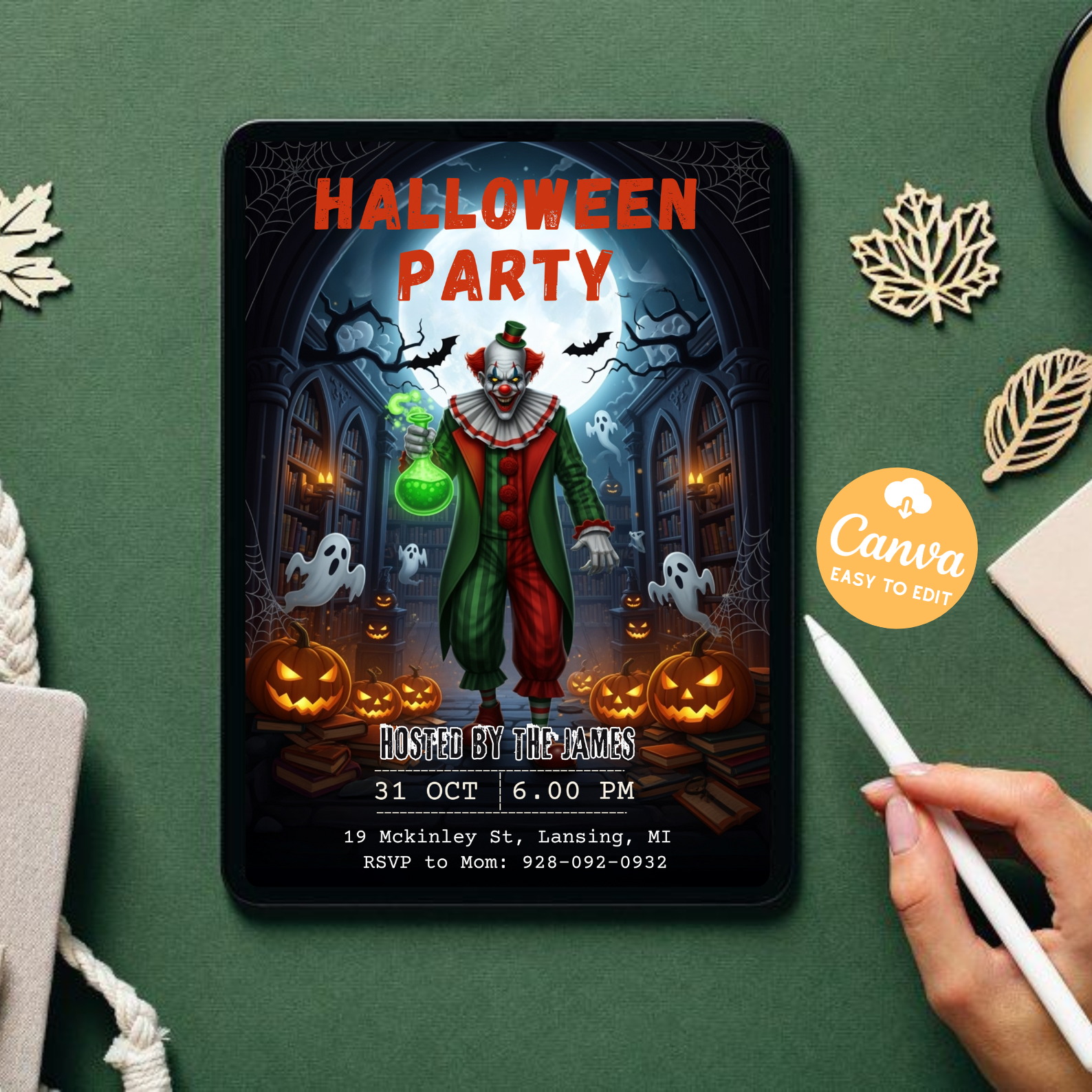 Halloween Party Invitation Template | Haunted House Party Invite | Spooky Ghost Costume Card | Gothic Horror Birthday Evite | DIY Canva Printable