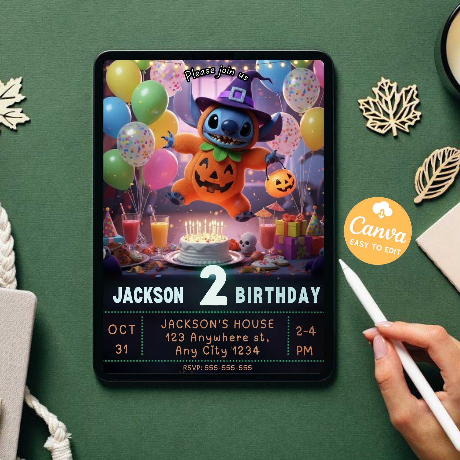 Editable Stitch Halloween Birthday Invitation | Lilo and Stitch Spooky Party Invite | Kids Birthday Canva Template | Digital Download Printable